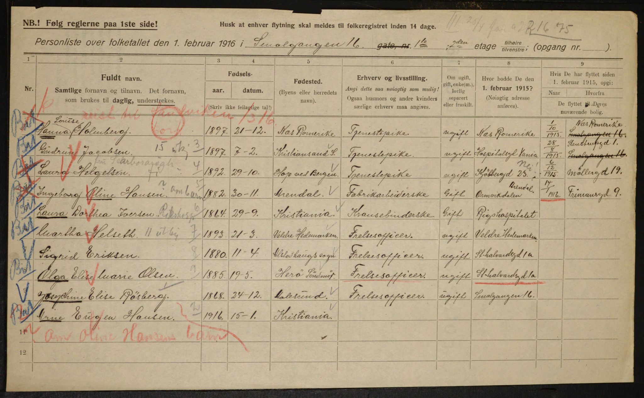 OBA, Kommunal folketelling 1.2.1916 for Kristiania, 1916, s. 99542