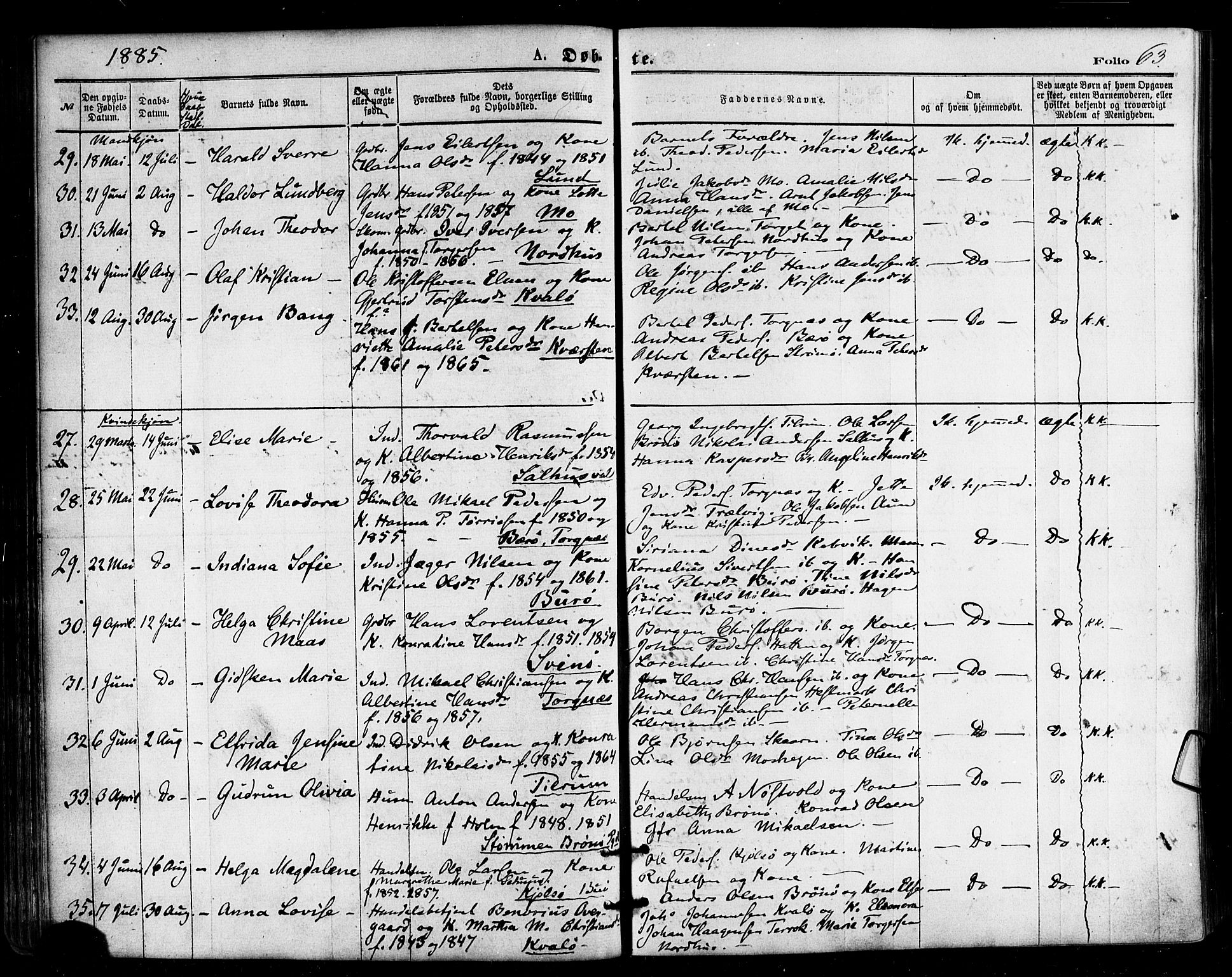 Ministerialprotokoller, klokkerbøker og fødselsregistre - Nordland, AV/SAT-A-1459/813/L0199: Ministerialbok nr. 813A09, 1875-1885, s. 63