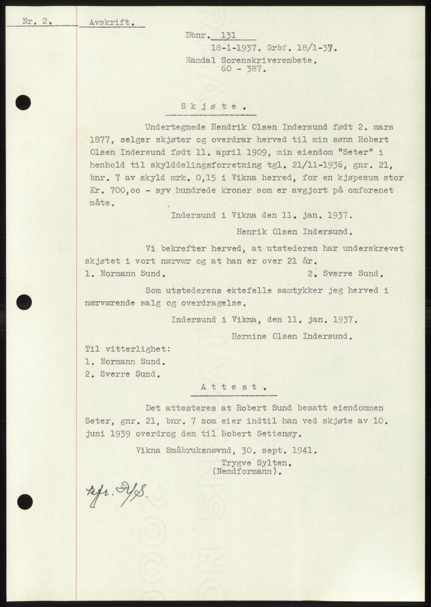 Namdal sorenskriveri, SAT/A-4133/1/2/2C: Pantebok nr. -, 1937-1939, Tingl.dato: 18.01.1937