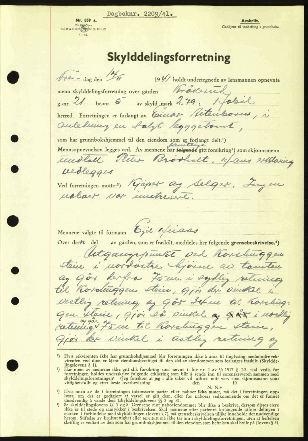 Moss sorenskriveri, SAO/A-10168: Pantebok nr. A9, 1941-1942, Dagboknr: 2209/1941