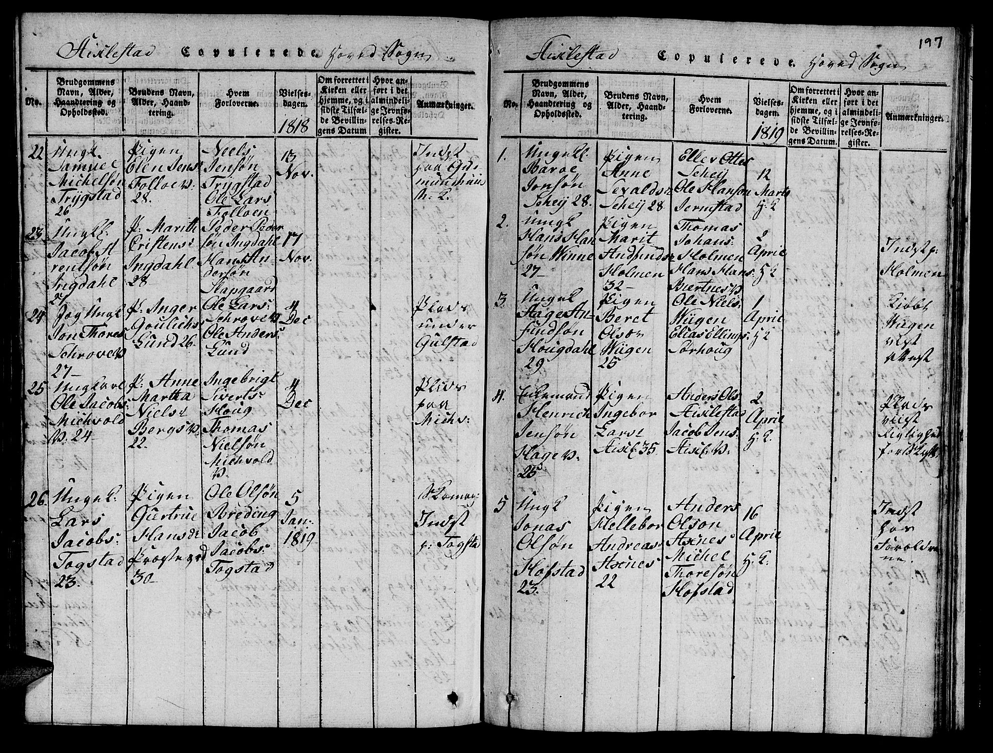 Ministerialprotokoller, klokkerbøker og fødselsregistre - Nord-Trøndelag, SAT/A-1458/723/L0251: Klokkerbok nr. 723C01 /1, 1816-1831, s. 197