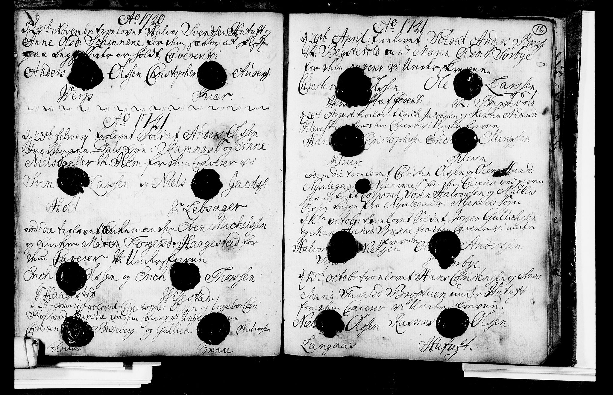 Våle kirkebøker, AV/SAKO-A-334/H/Hb/L0001: Forlovererklæringer nr. 1, 1733-1755, s. 16