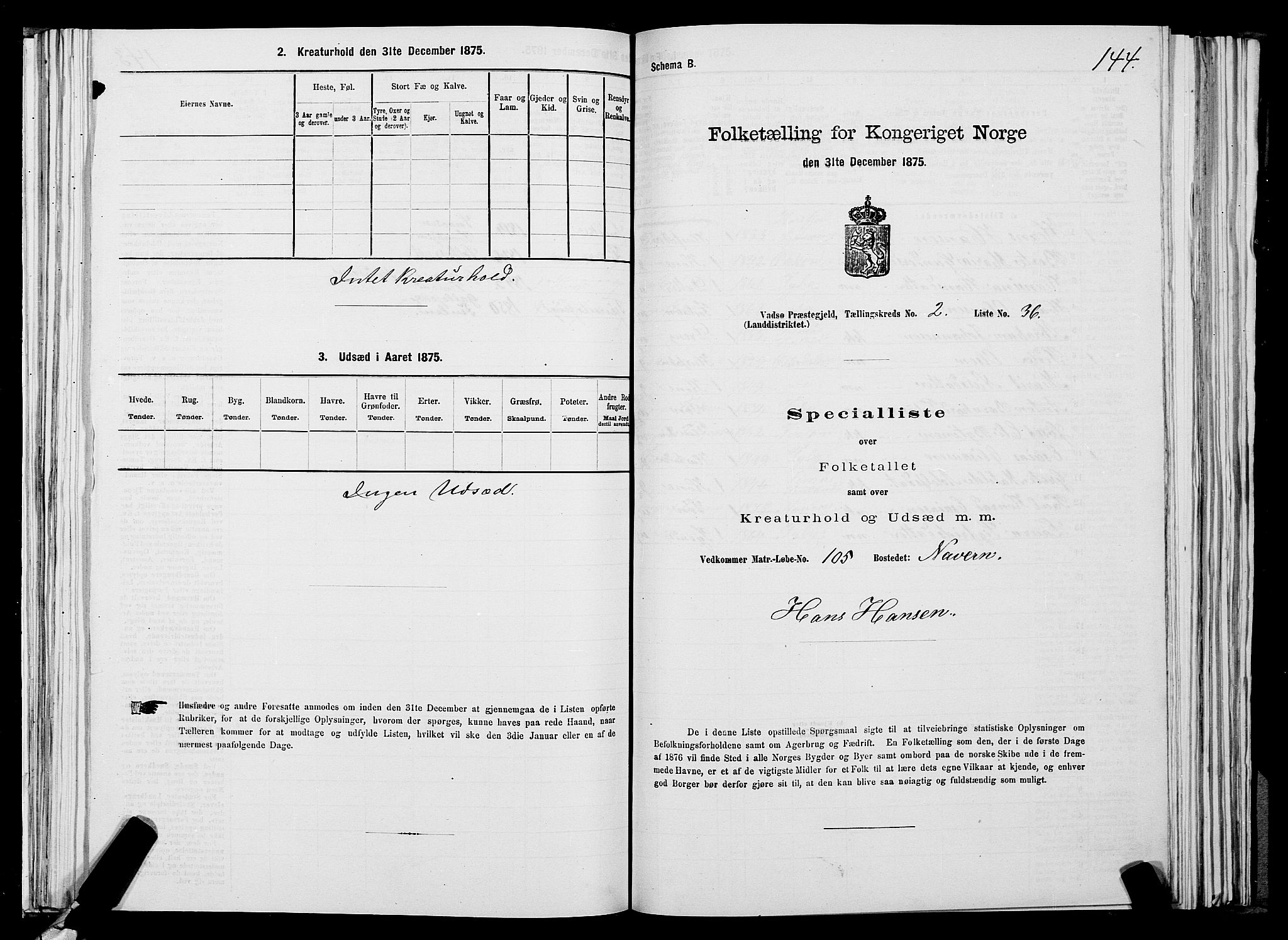 SATØ, Folketelling 1875 for 2029L Vadsø prestegjeld, Vadsø landsokn, 1875, s. 1144