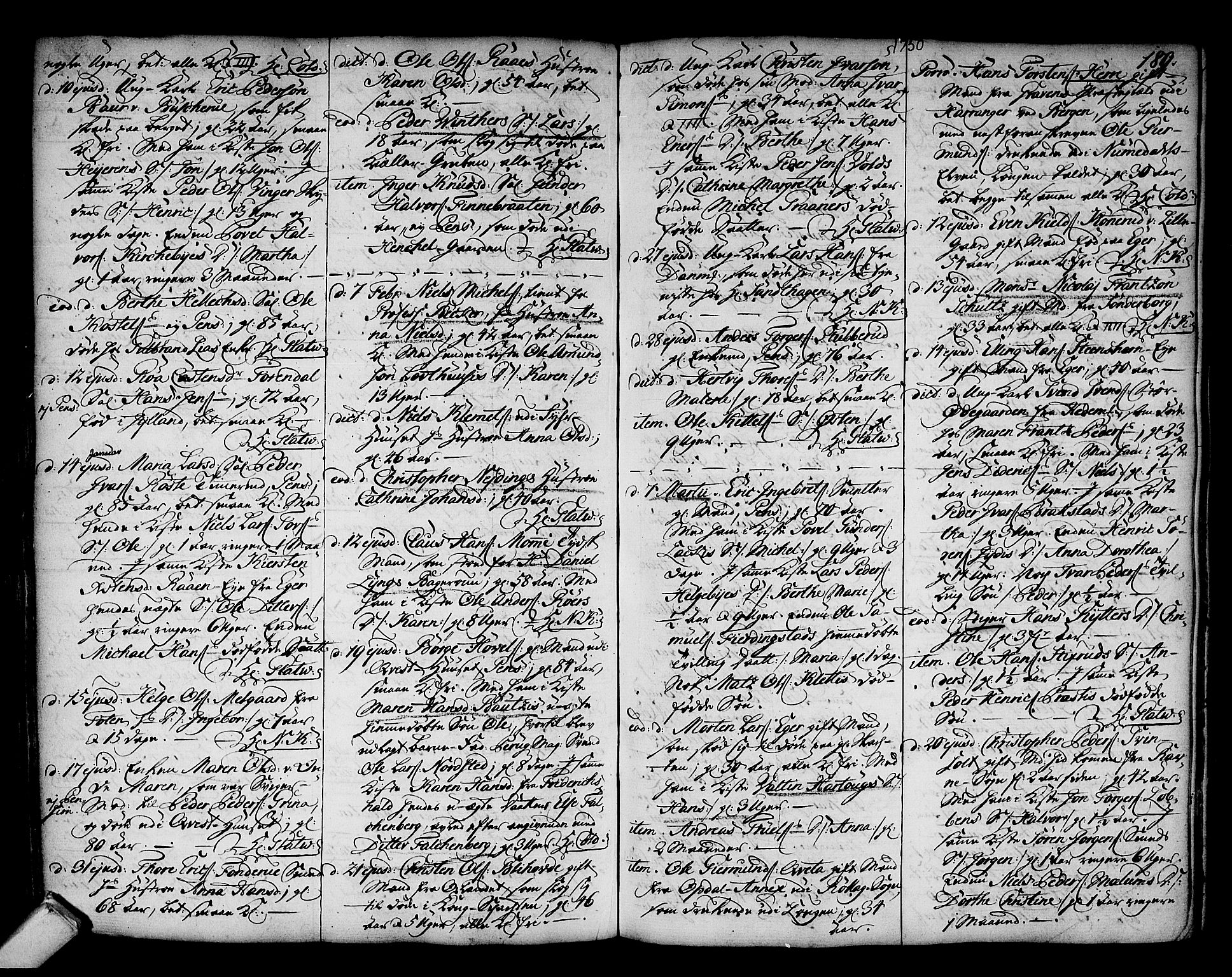 Kongsberg kirkebøker, SAKO/A-22/F/Fa/L0003: Ministerialbok nr. I 3, 1744-1755, s. 189