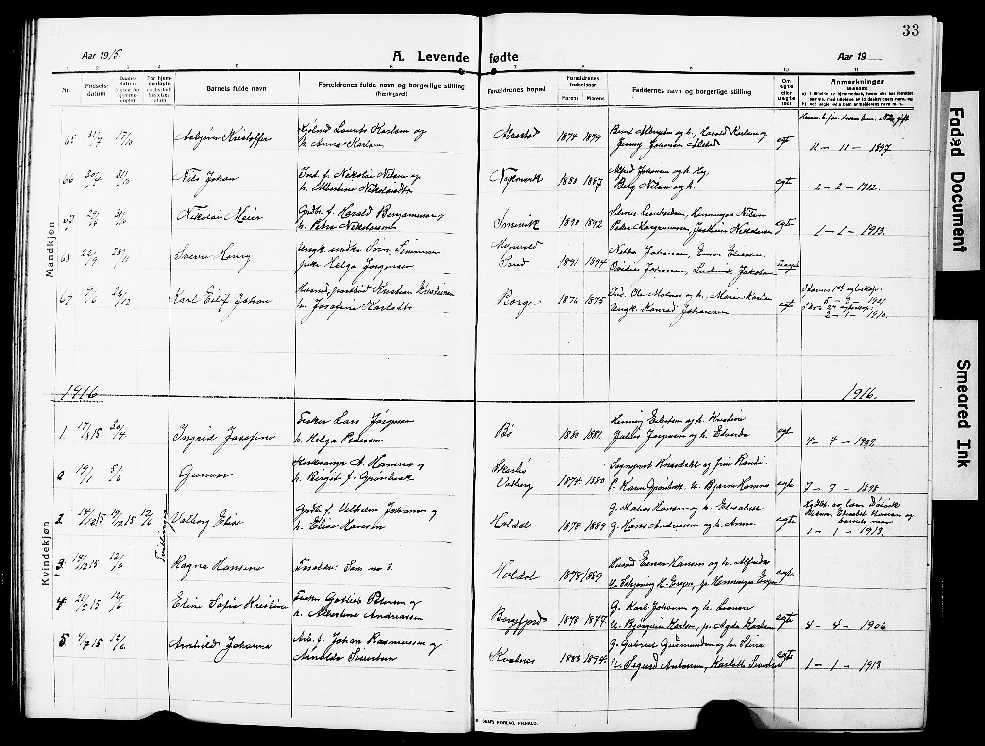 Ministerialprotokoller, klokkerbøker og fødselsregistre - Nordland, AV/SAT-A-1459/880/L1142: Klokkerbok nr. 880C04, 1913-1930, s. 33