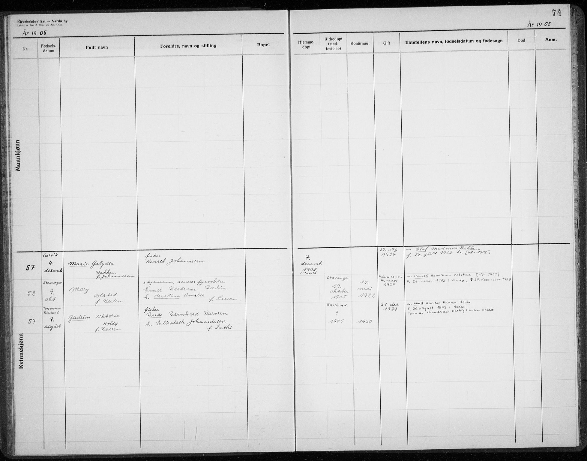 Vardø sokneprestkontor, AV/SATØ-S-1332/H/Hc/L0001kirkerekon: Annen kirkebok nr. 1, 1900-1914, s. 74