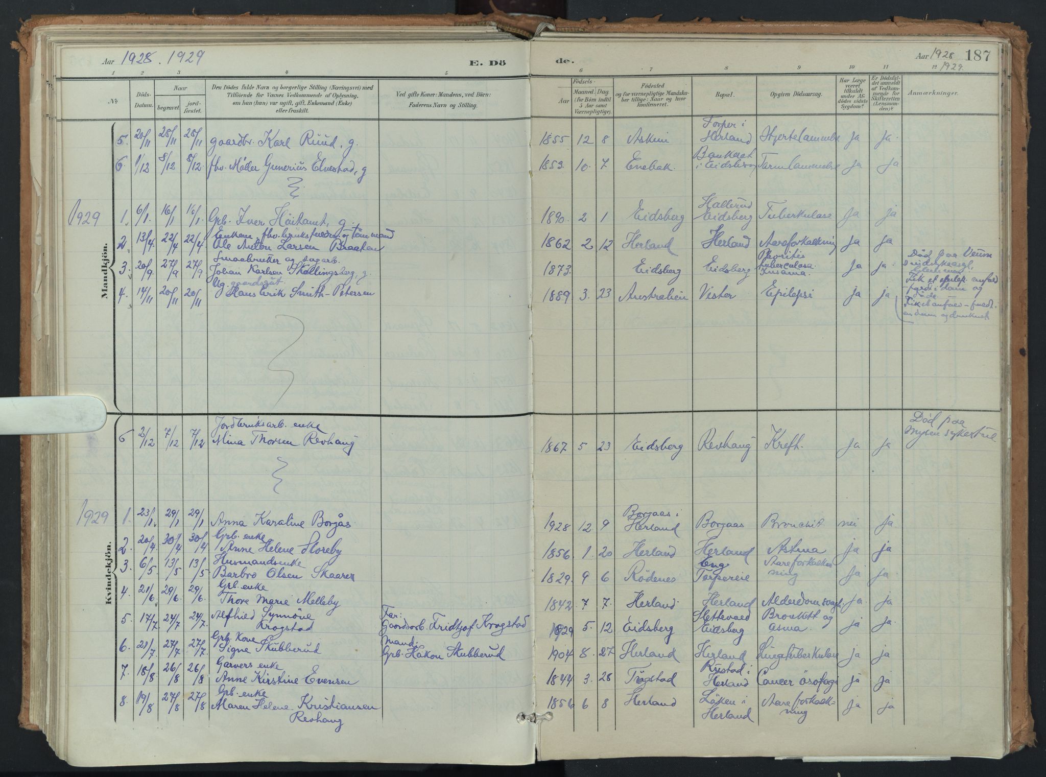 Eidsberg prestekontor Kirkebøker, AV/SAO-A-10905/F/Fb/L0002: Ministerialbok nr. II 2, 1901-1933, s. 187