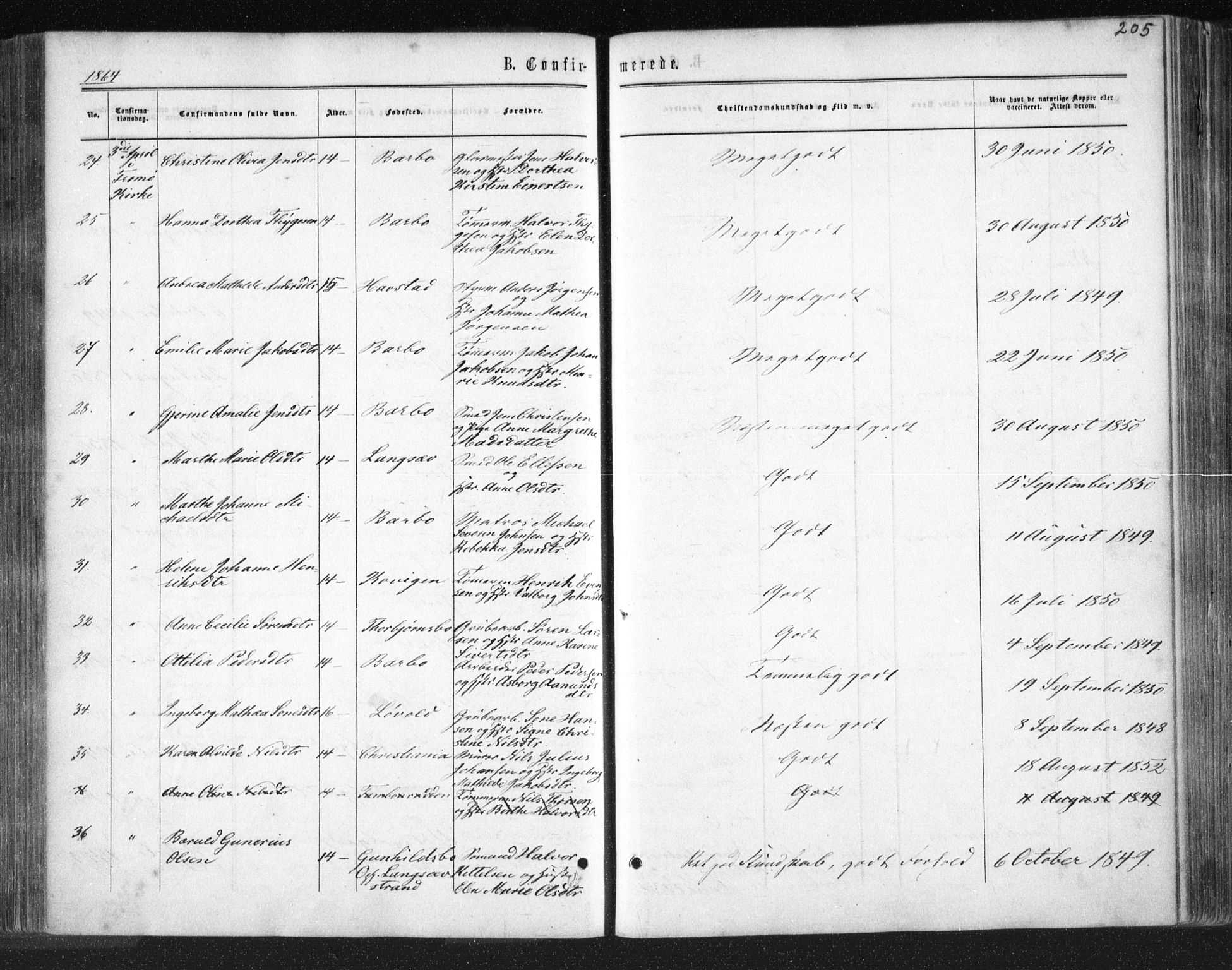 Tromøy sokneprestkontor, AV/SAK-1111-0041/F/Fa/L0007: Ministerialbok nr. A 7, 1864-1869, s. 205
