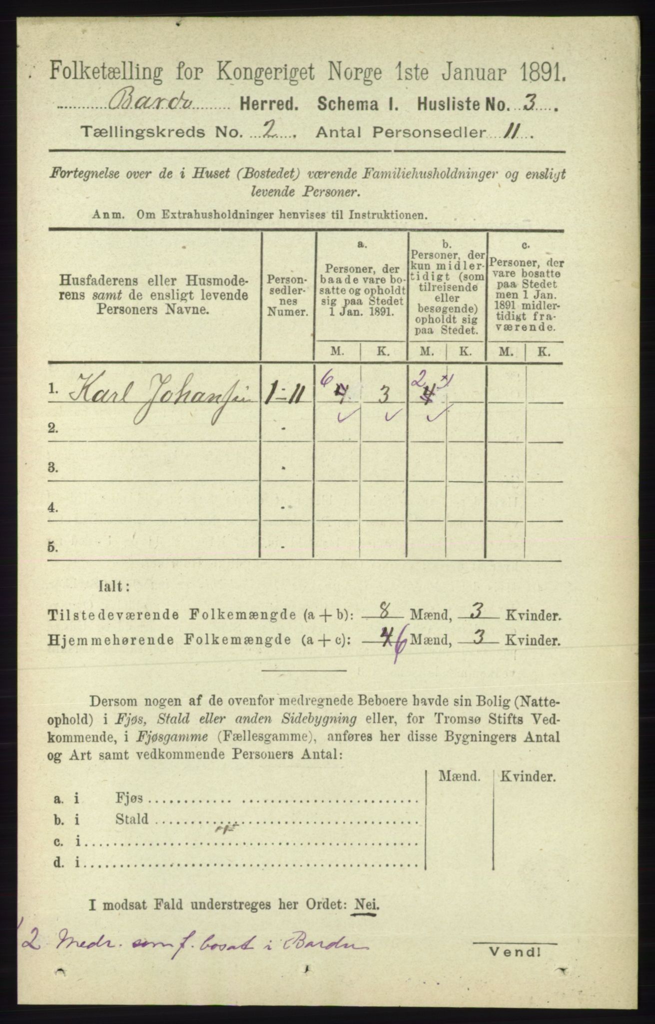 RA, Folketelling 1891 for 1922 Bardu herred, 1891, s. 435