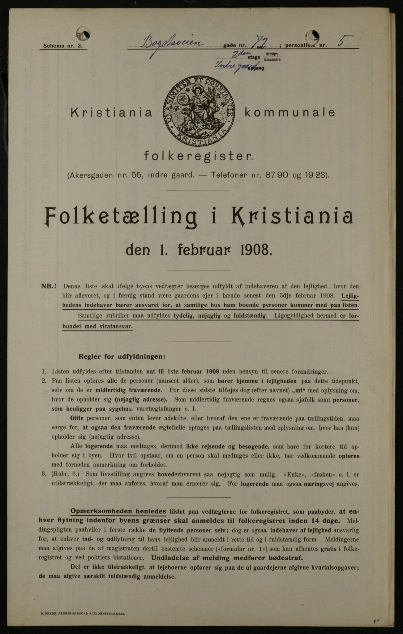 OBA, Kommunal folketelling 1.2.1908 for Kristiania kjøpstad, 1908, s. 7391