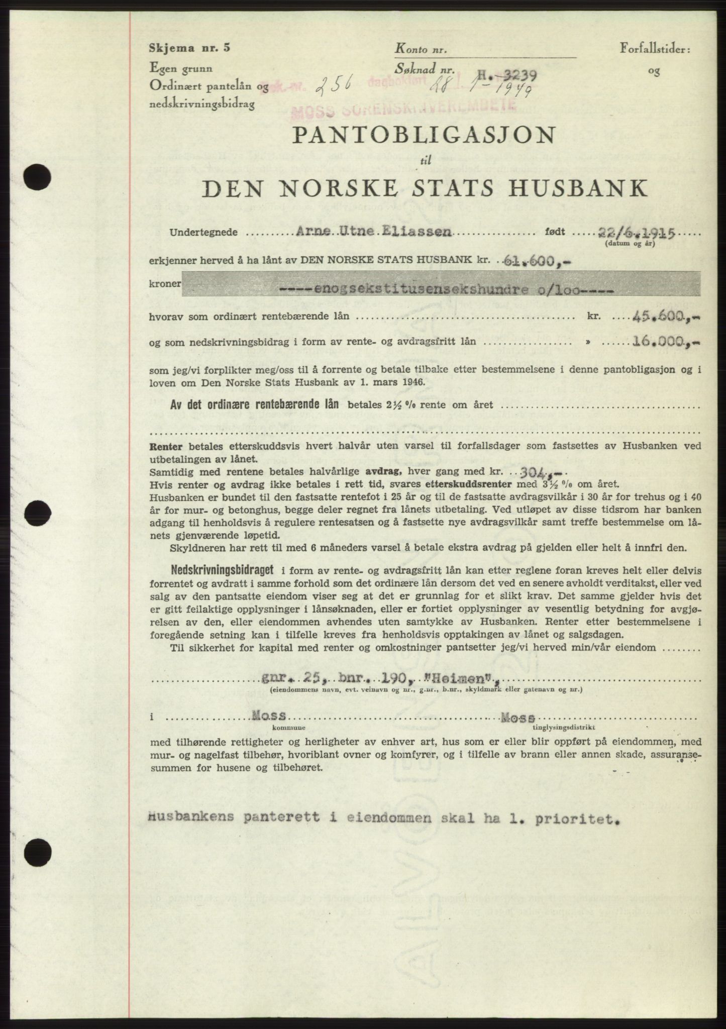 Moss sorenskriveri, SAO/A-10168: Pantebok nr. B21, 1949-1949, Dagboknr: 256/1949