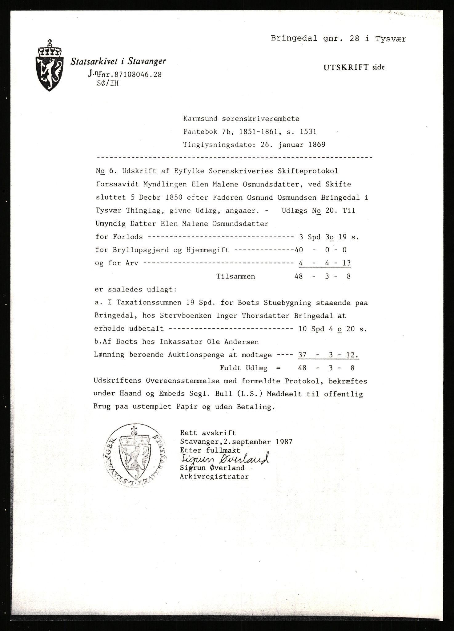 Statsarkivet i Stavanger, SAST/A-101971/03/Y/Yj/L0011: Avskrifter sortert etter gårdsnavn: Bratland i Vikedal - Brommeland, 1750-1930, s. 383