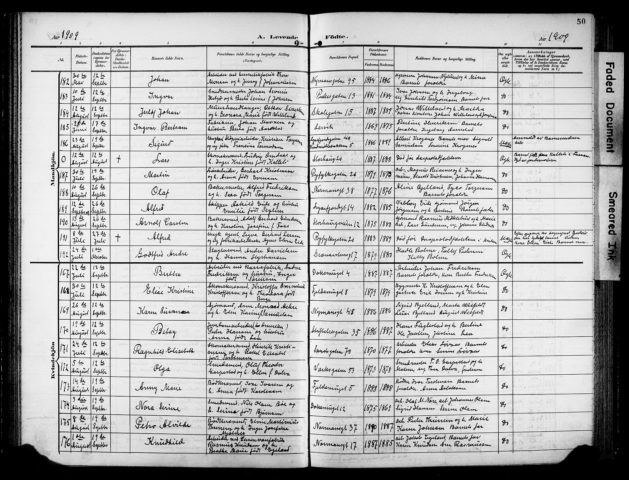St. Johannes sokneprestkontor, AV/SAST-A-101814/001/30/30BB/L0006: Klokkerbok nr. B 6, 1907-1917, s. 50