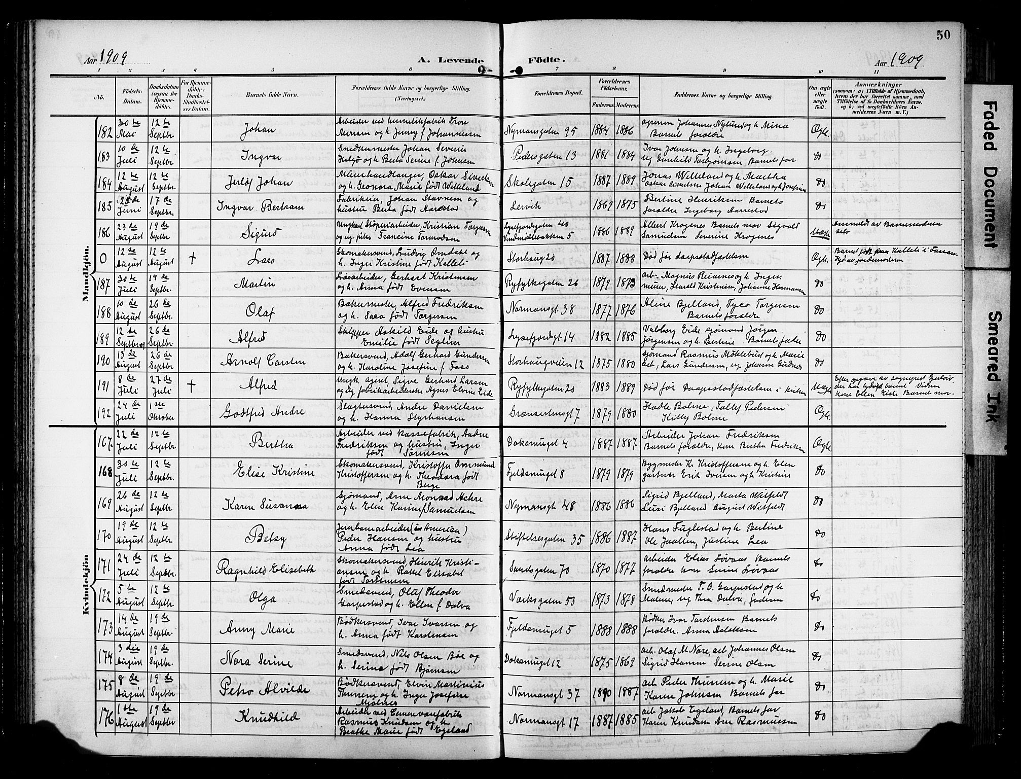 St. Johannes sokneprestkontor, SAST/A-101814/001/30/30BB/L0006: Klokkerbok nr. B 6, 1907-1917, s. 50