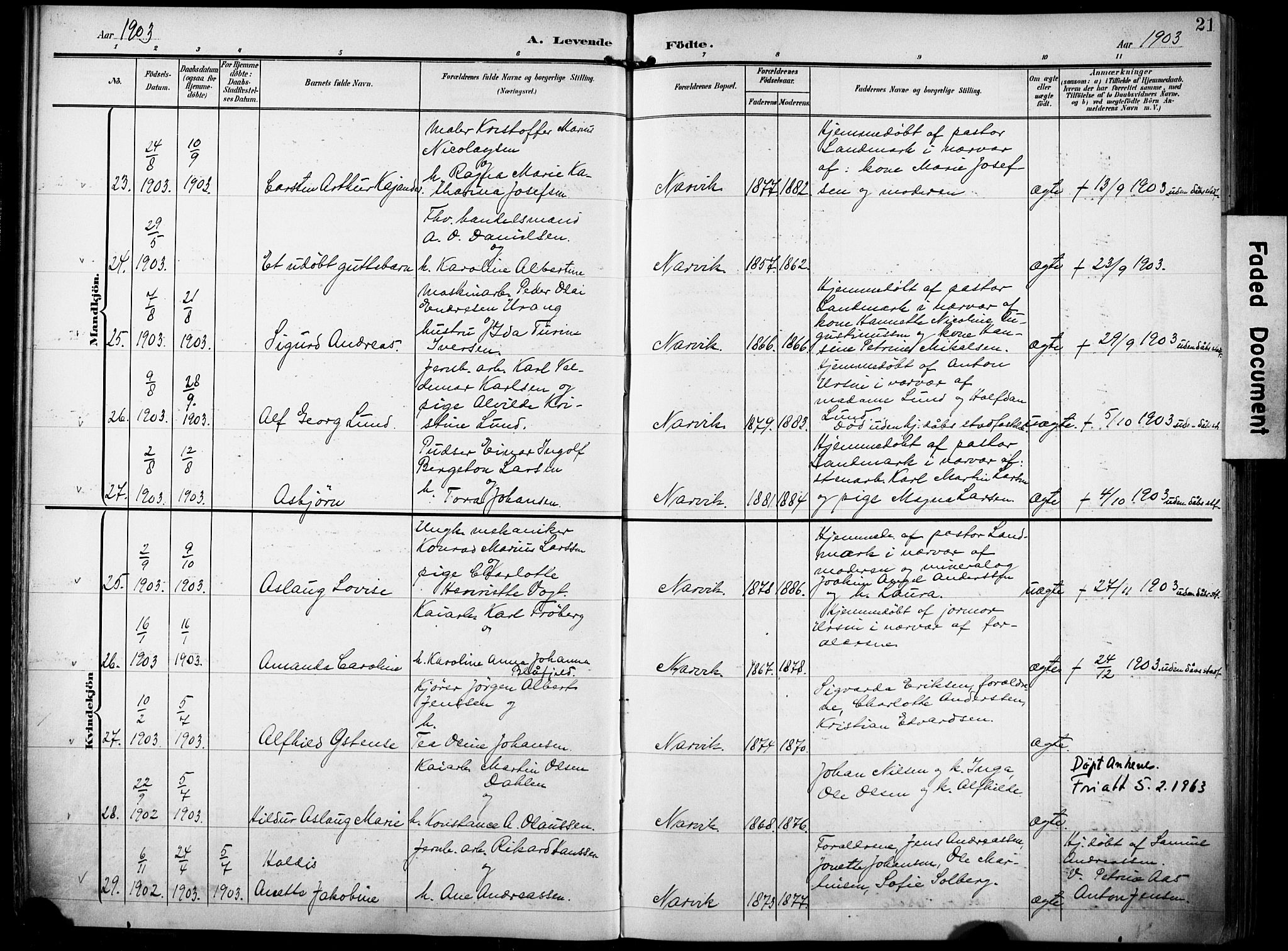Ministerialprotokoller, klokkerbøker og fødselsregistre - Nordland, AV/SAT-A-1459/871/L0994: Ministerialbok nr. 871A10, 1902-1910, s. 21
