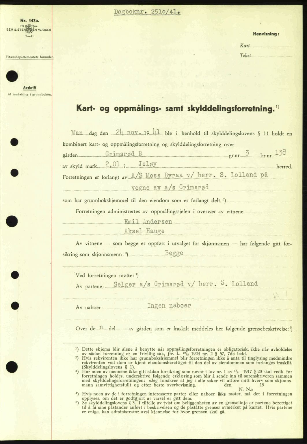 Moss sorenskriveri, SAO/A-10168: Pantebok nr. A9, 1941-1942, Dagboknr: 2510/1941