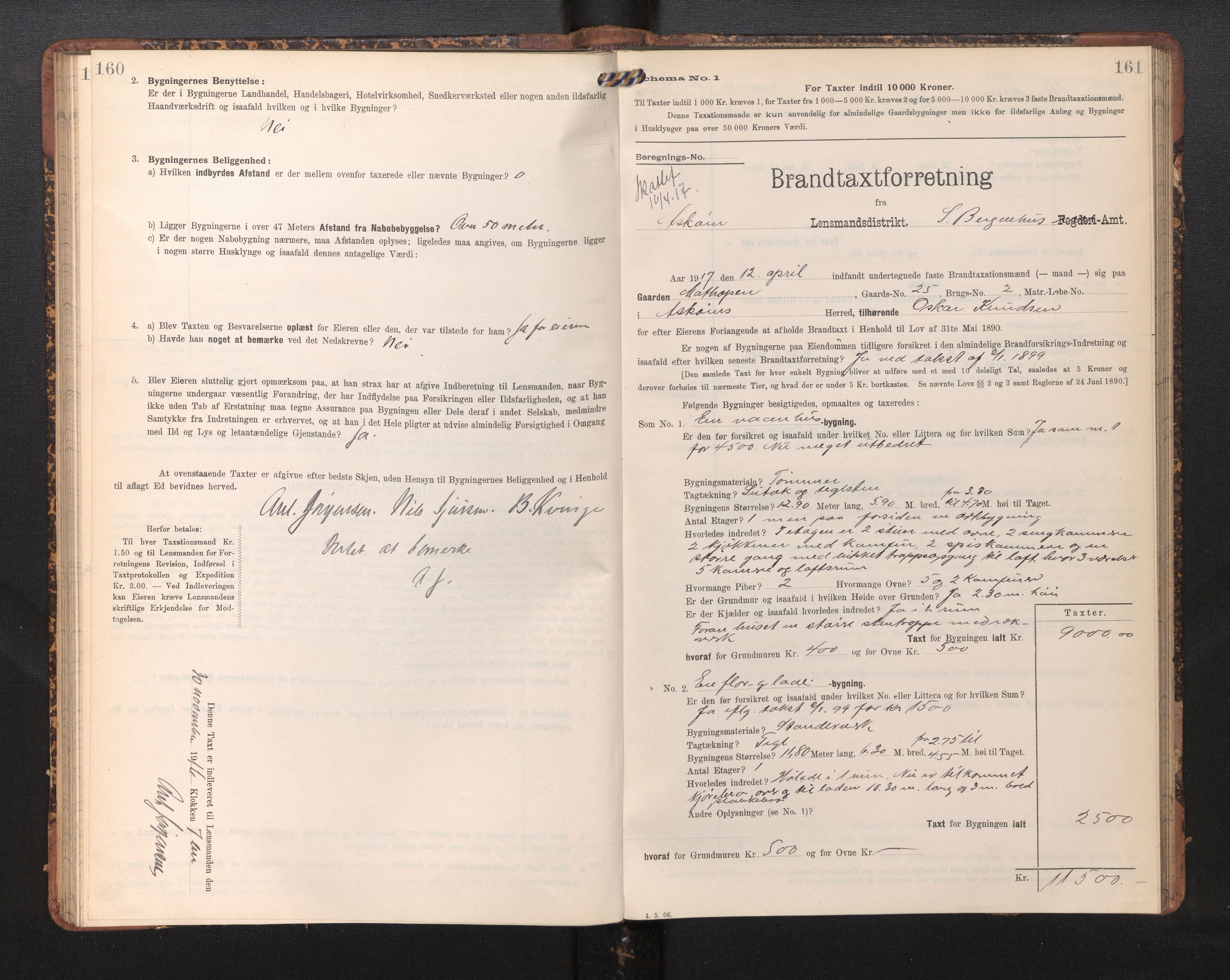 Lensmannen i Askøy, SAB/A-31001/0012/L0006: Branntakstprotokoll, skjematakst, Laksevåg, 1907-1917, s. 160-161
