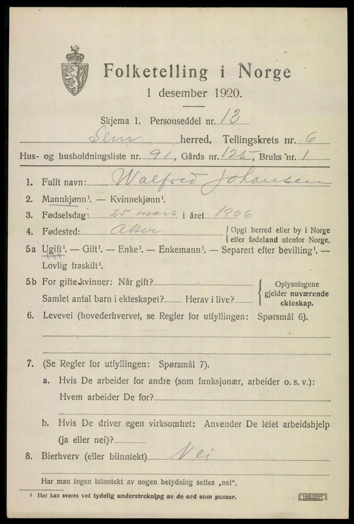 SAKO, Folketelling 1920 for 0721 Sem herred, 1920, s. 10313