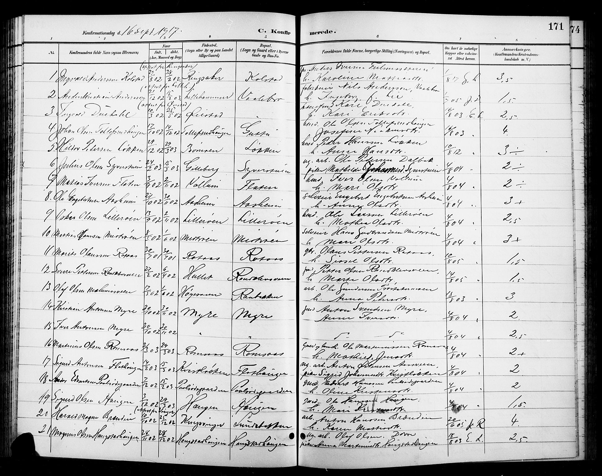 Ringebu prestekontor, AV/SAH-PREST-082/H/Ha/Hab/L0009: Klokkerbok nr. 9, 1899-1921, s. 171