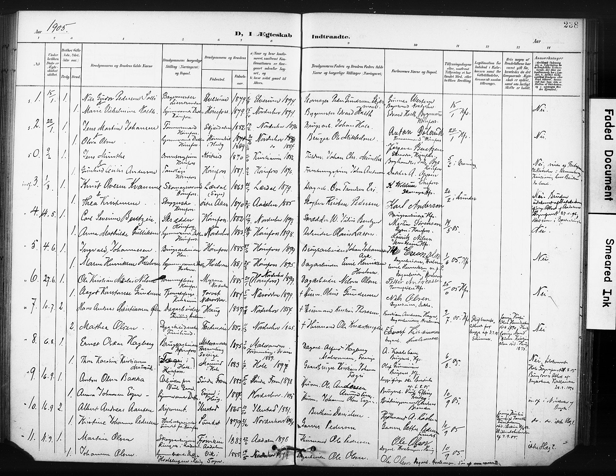 Hønefoss kirkebøker, AV/SAKO-A-609/F/Fa/L0003: Ministerialbok nr. 3, 1900-1913, s. 238