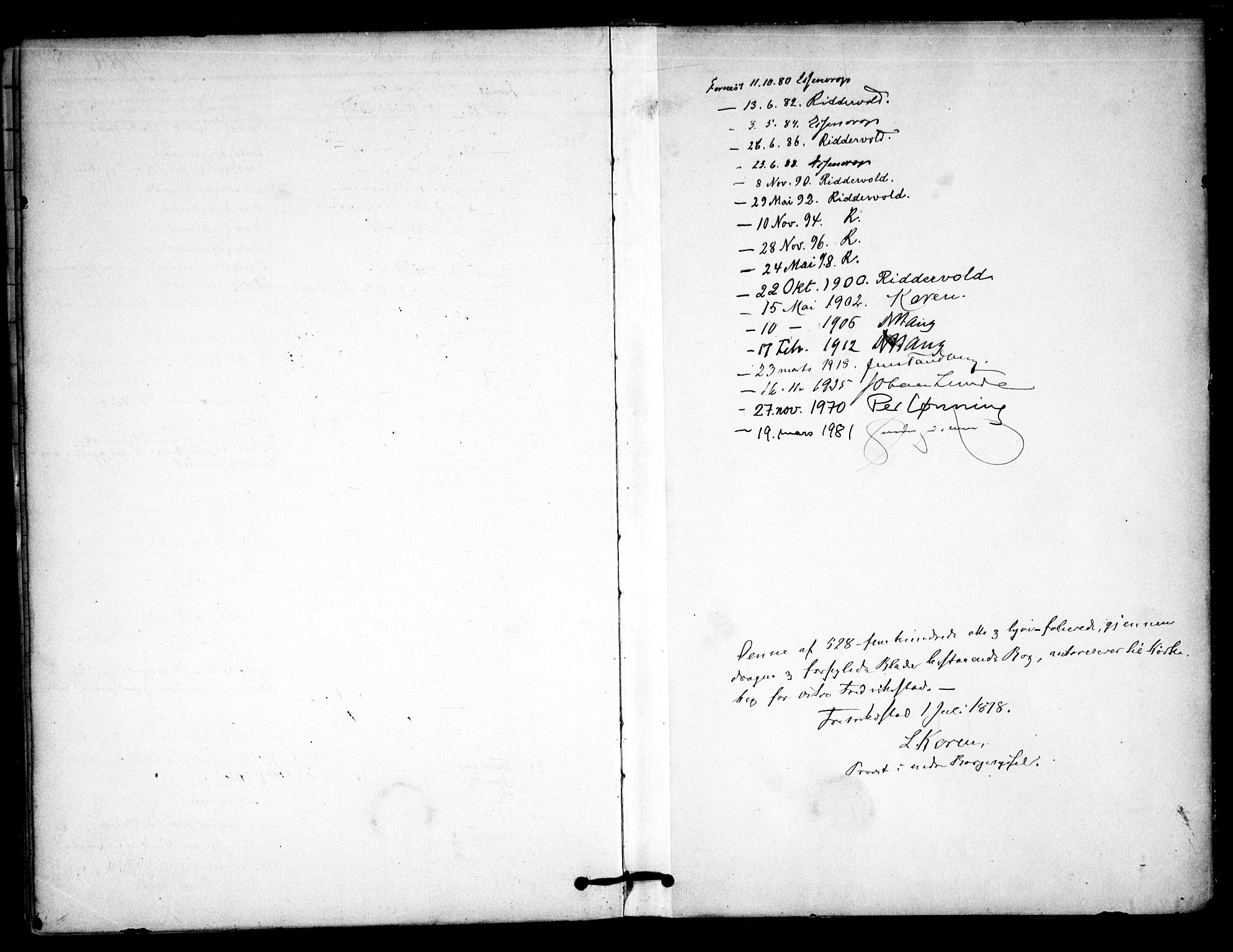 Østre Fredrikstad prestekontor Kirkebøker, AV/SAO-A-10907/F/Fa/L0001: Ministerialbok nr. 1, 1878-1982