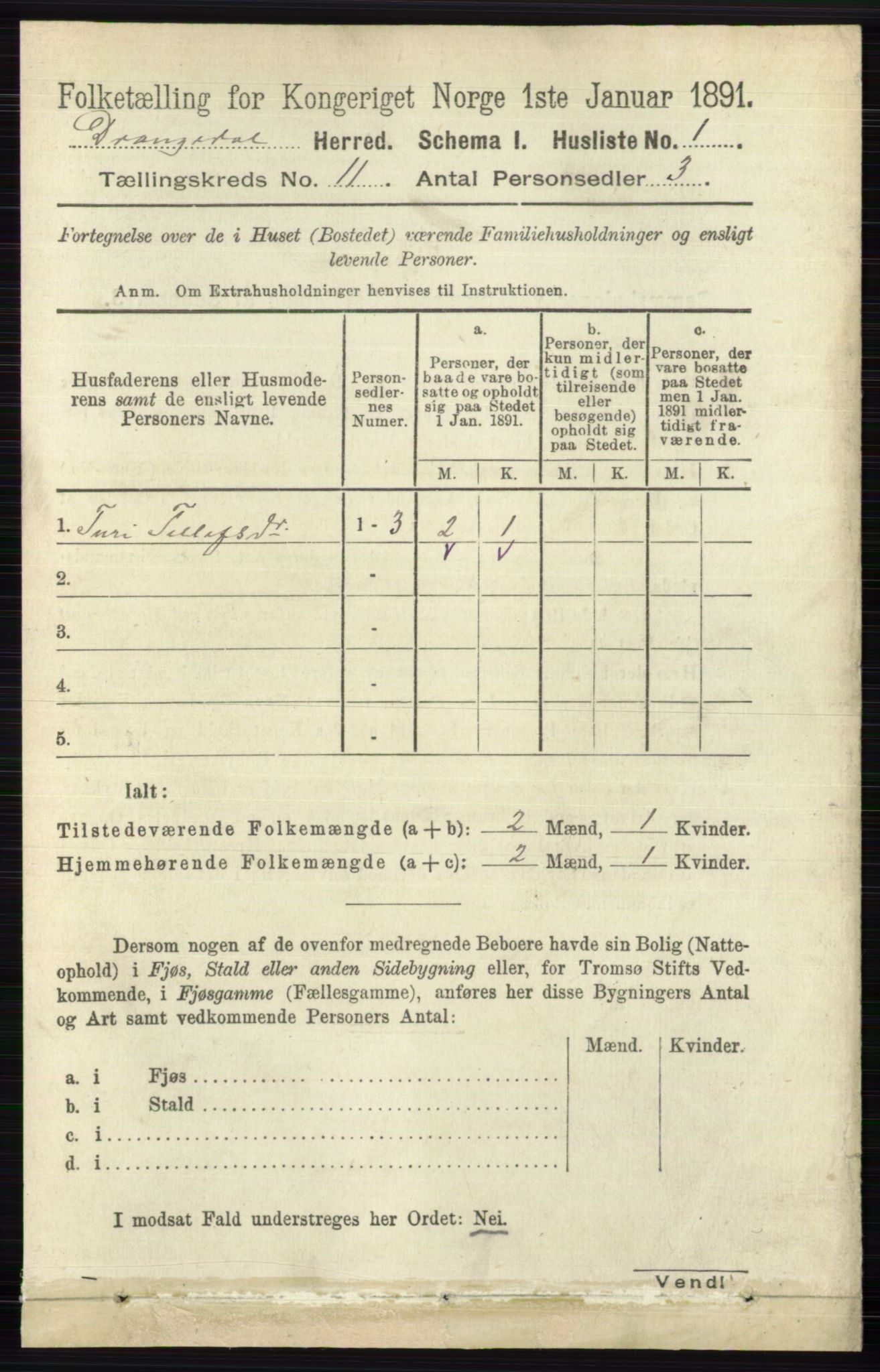 RA, Folketelling 1891 for 0817 Drangedal herred, 1891, s. 3843