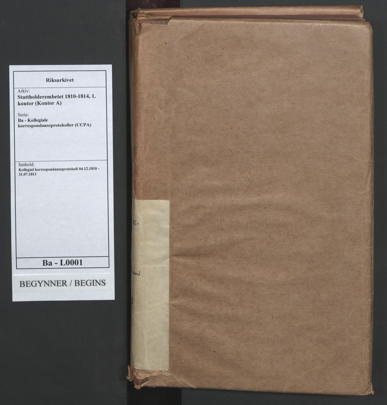 Stattholderembetet 1810-1814, 1. kontor (Kontor A), AV/RA-EA-2872/Ba/L0001: Kollegial korrespondanseprotokoll, 1810-1811