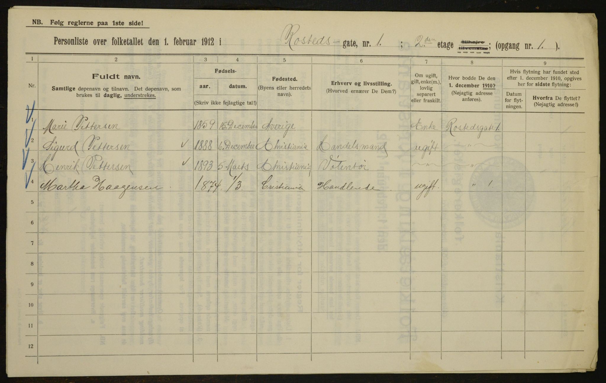 OBA, Kommunal folketelling 1.2.1912 for Kristiania, 1912, s. 84257