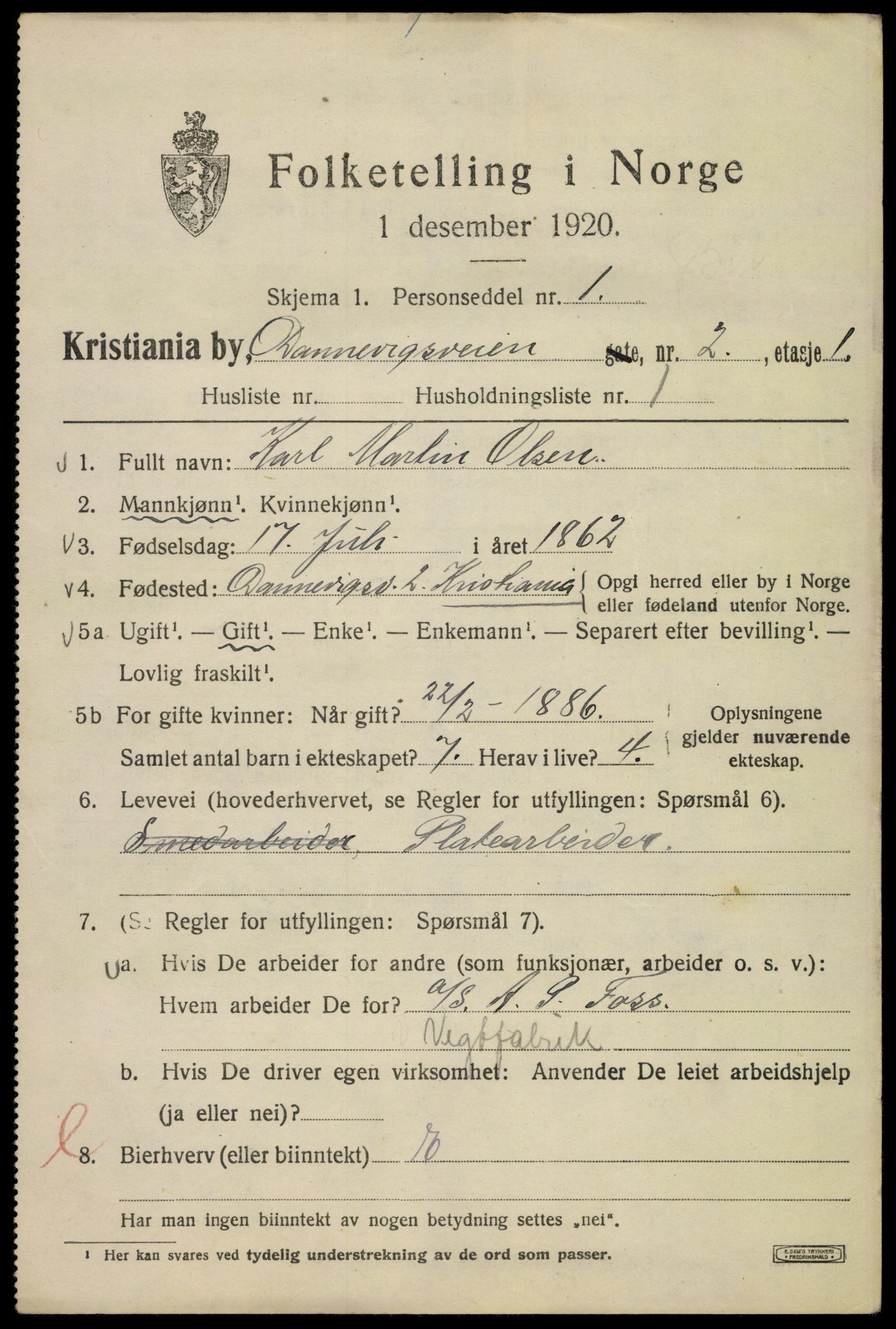 SAO, Folketelling 1920 for 0301 Kristiania kjøpstad, 1920, s. 196055