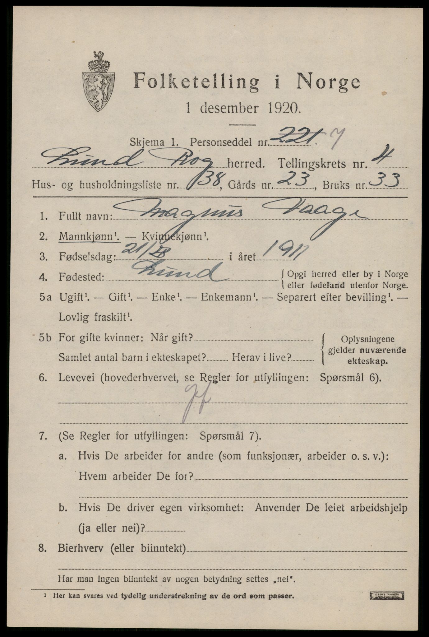 SAST, Folketelling 1920 for 1112 Lund herred, 1920, s. 2562