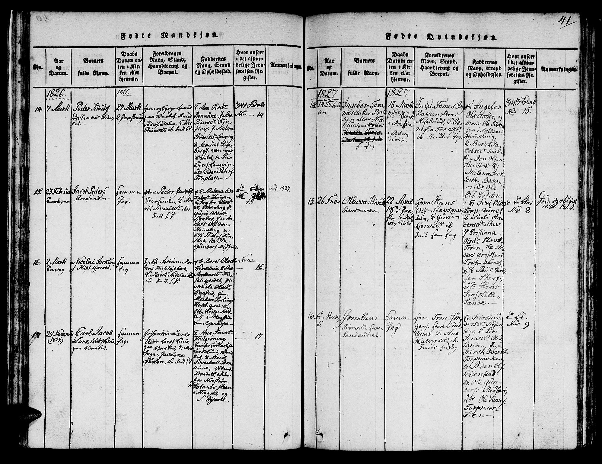 Ministerialprotokoller, klokkerbøker og fødselsregistre - Sør-Trøndelag, SAT/A-1456/616/L0420: Klokkerbok nr. 616C03, 1817-1835, s. 41