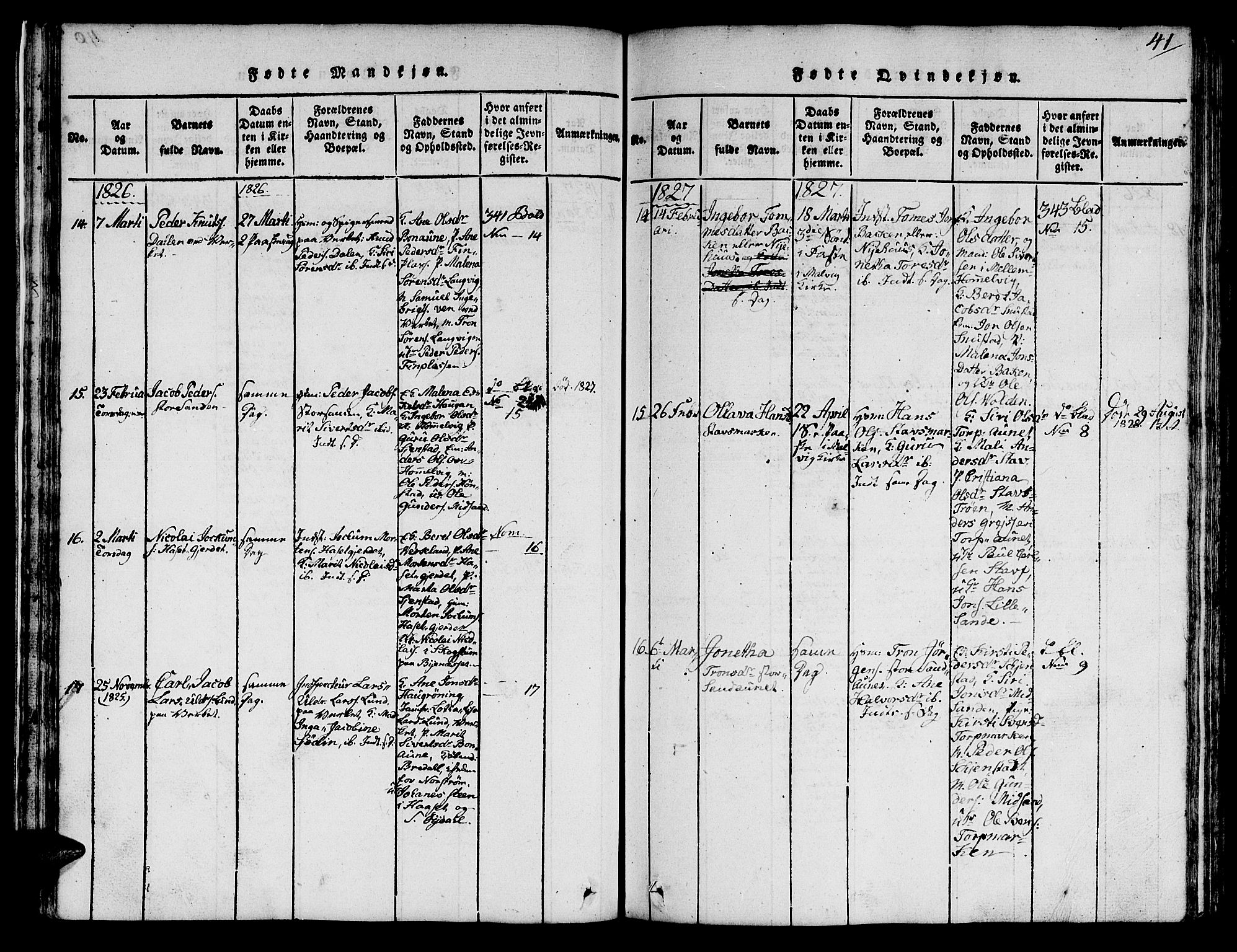 Ministerialprotokoller, klokkerbøker og fødselsregistre - Sør-Trøndelag, AV/SAT-A-1456/616/L0420: Klokkerbok nr. 616C03, 1817-1835, s. 41