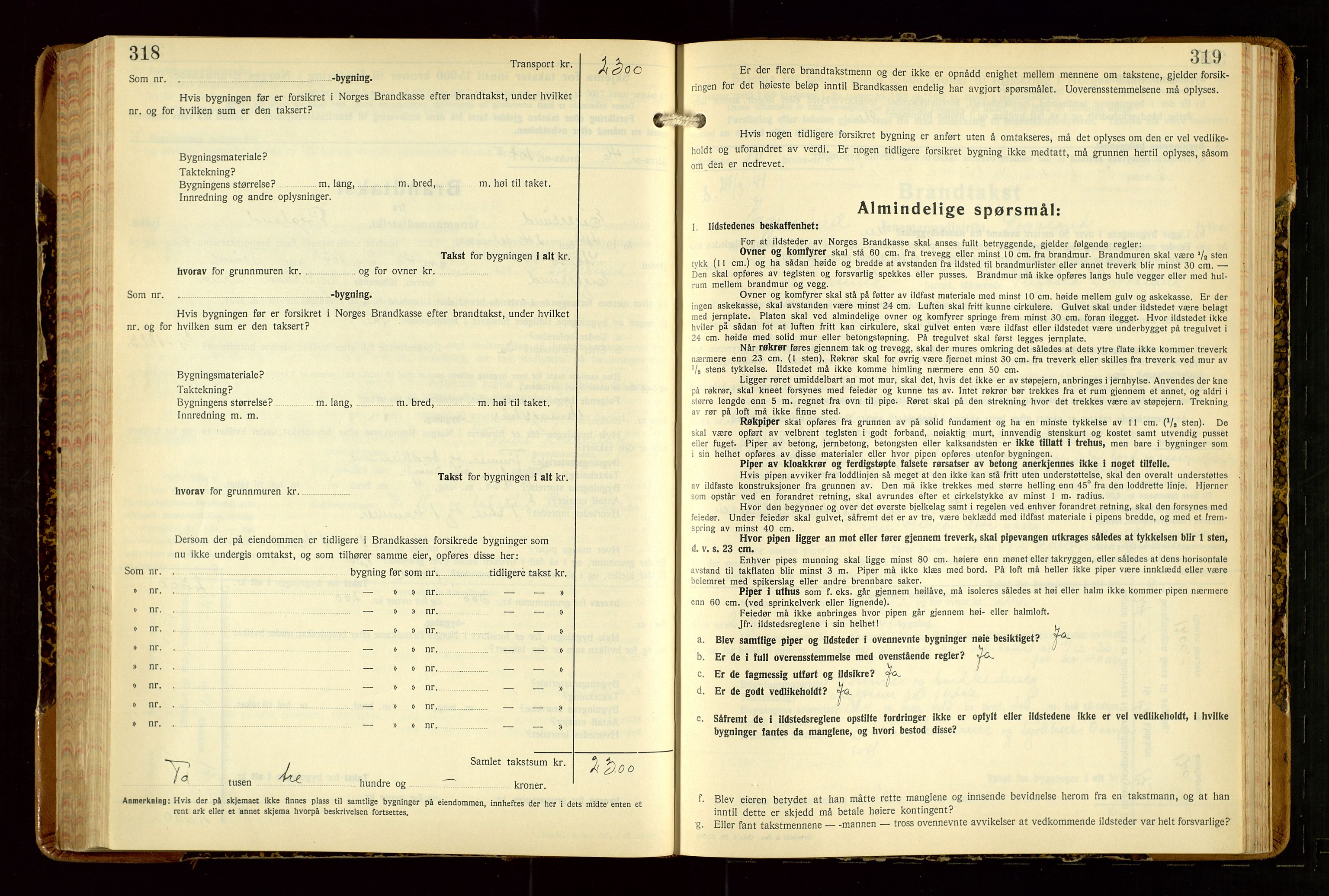 Eigersund lensmannskontor, SAST/A-100171/Gob/L0007: "Brandtakstprotokoll", 1938-1955, s. 318-319