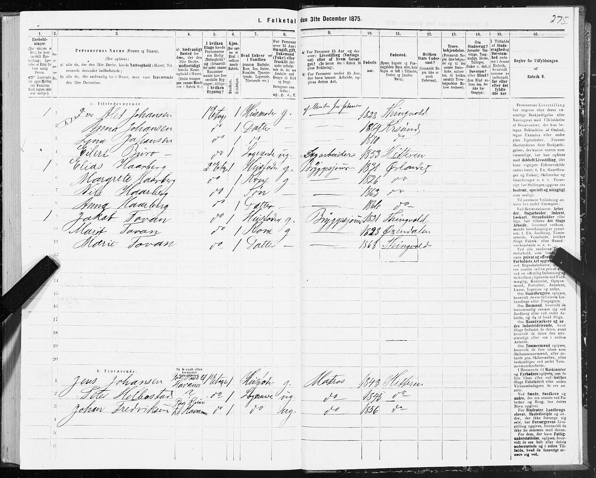 SAT, Folketelling 1875 for 1503B Kristiansund prestegjeld, Kristiansund kjøpstad, 1875, s. 4275