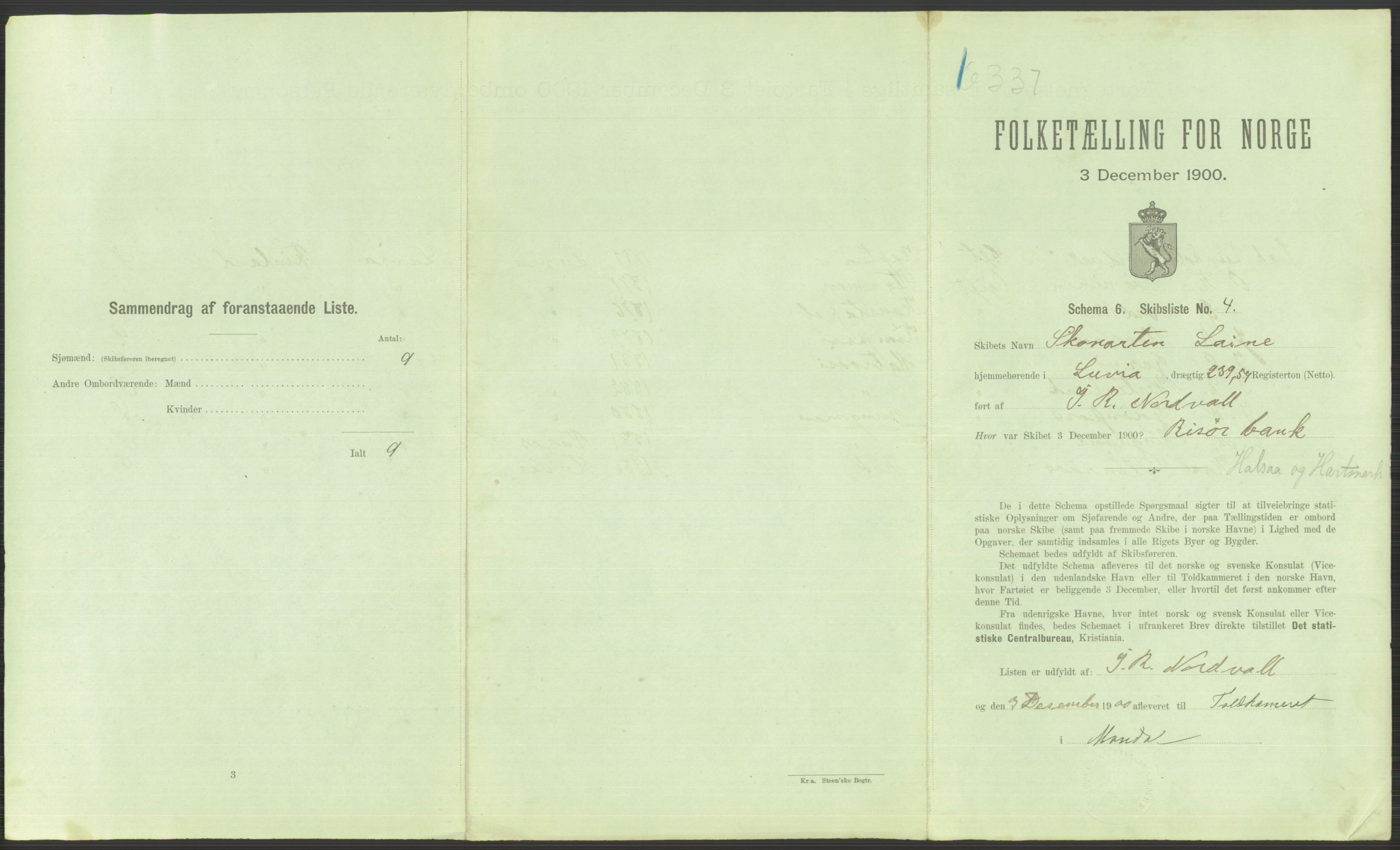 RA, Folketelling 1900 - skipslister med personlister for skip i norske havner, utenlandske havner og til havs, 1900, s. 793