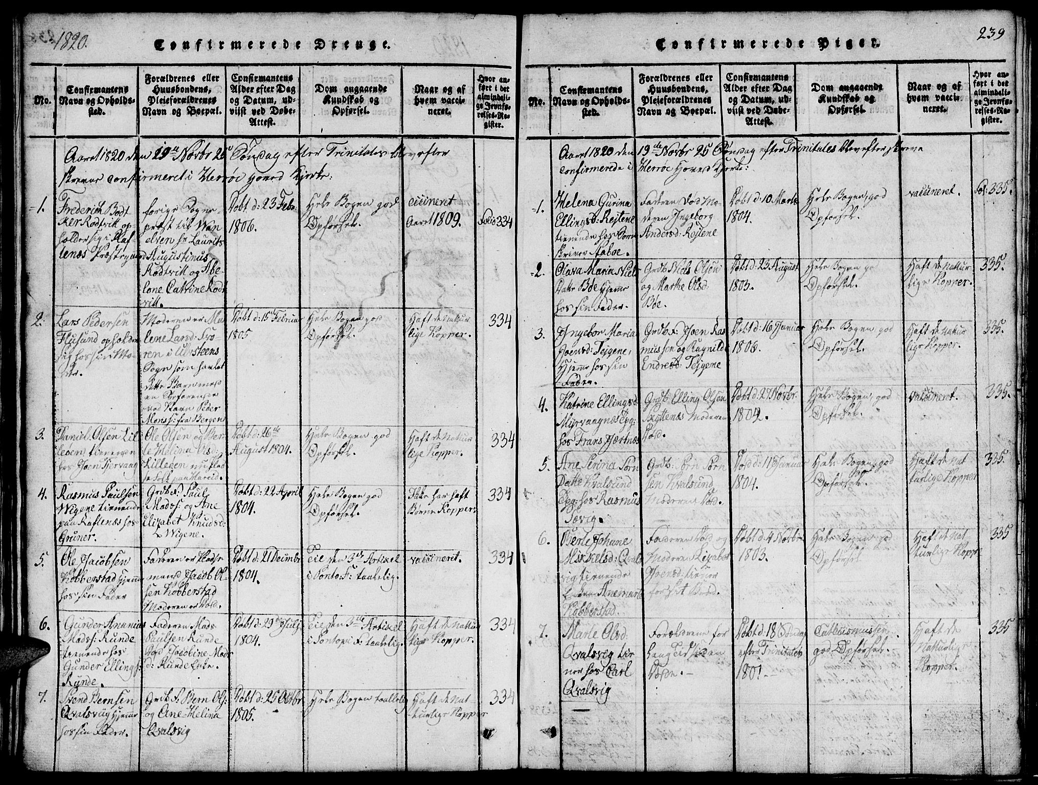 Ministerialprotokoller, klokkerbøker og fødselsregistre - Møre og Romsdal, AV/SAT-A-1454/507/L0078: Klokkerbok nr. 507C01, 1816-1840, s. 239