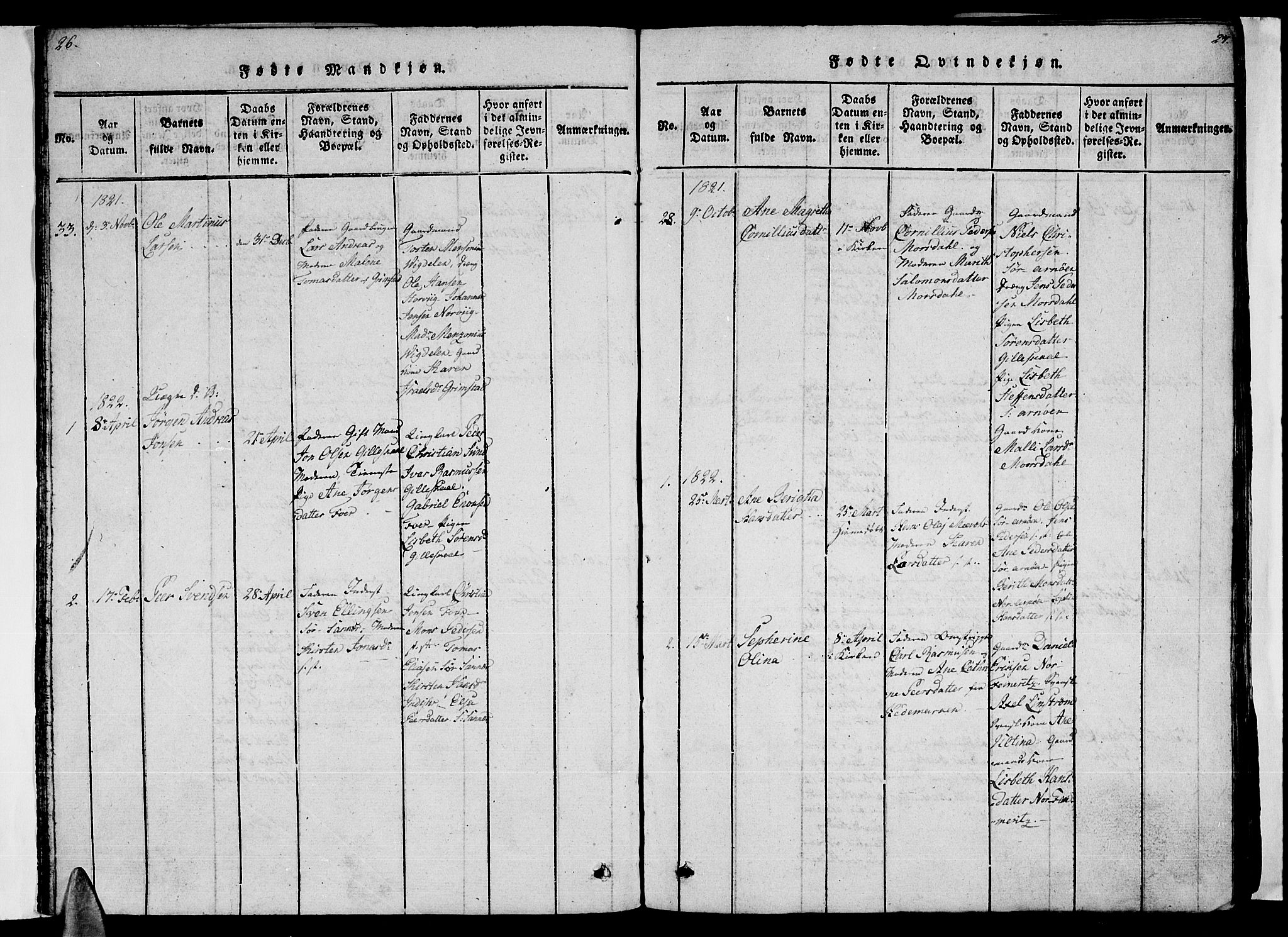 Ministerialprotokoller, klokkerbøker og fødselsregistre - Nordland, SAT/A-1459/805/L0105: Klokkerbok nr. 805C01, 1820-1839, s. 26-27