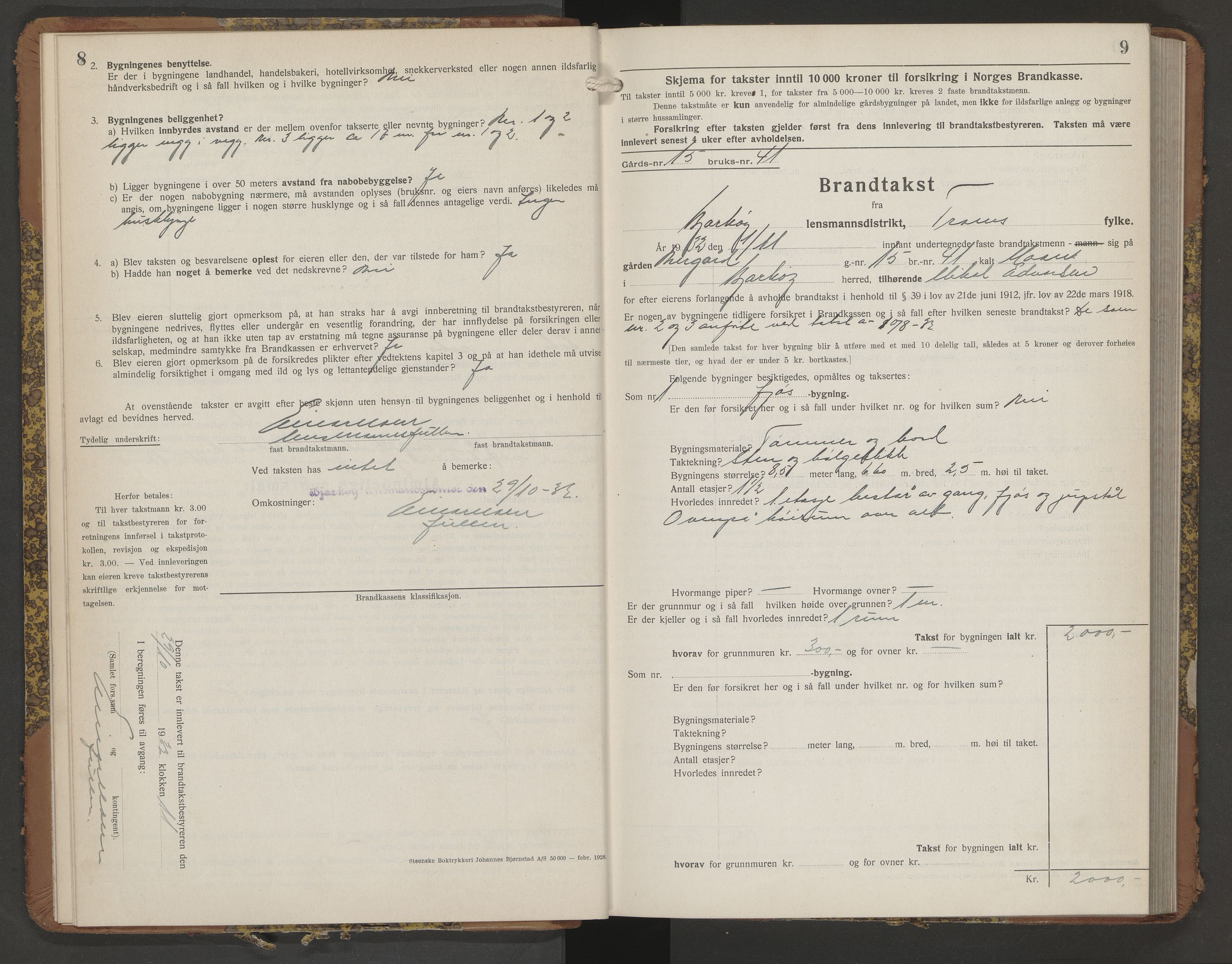 Bjarkøy lensmannskontor, AV/SATØ-SATØ-61/F/Fq/Fqa/L0146: Branntakstprotokoll, 1932-1940