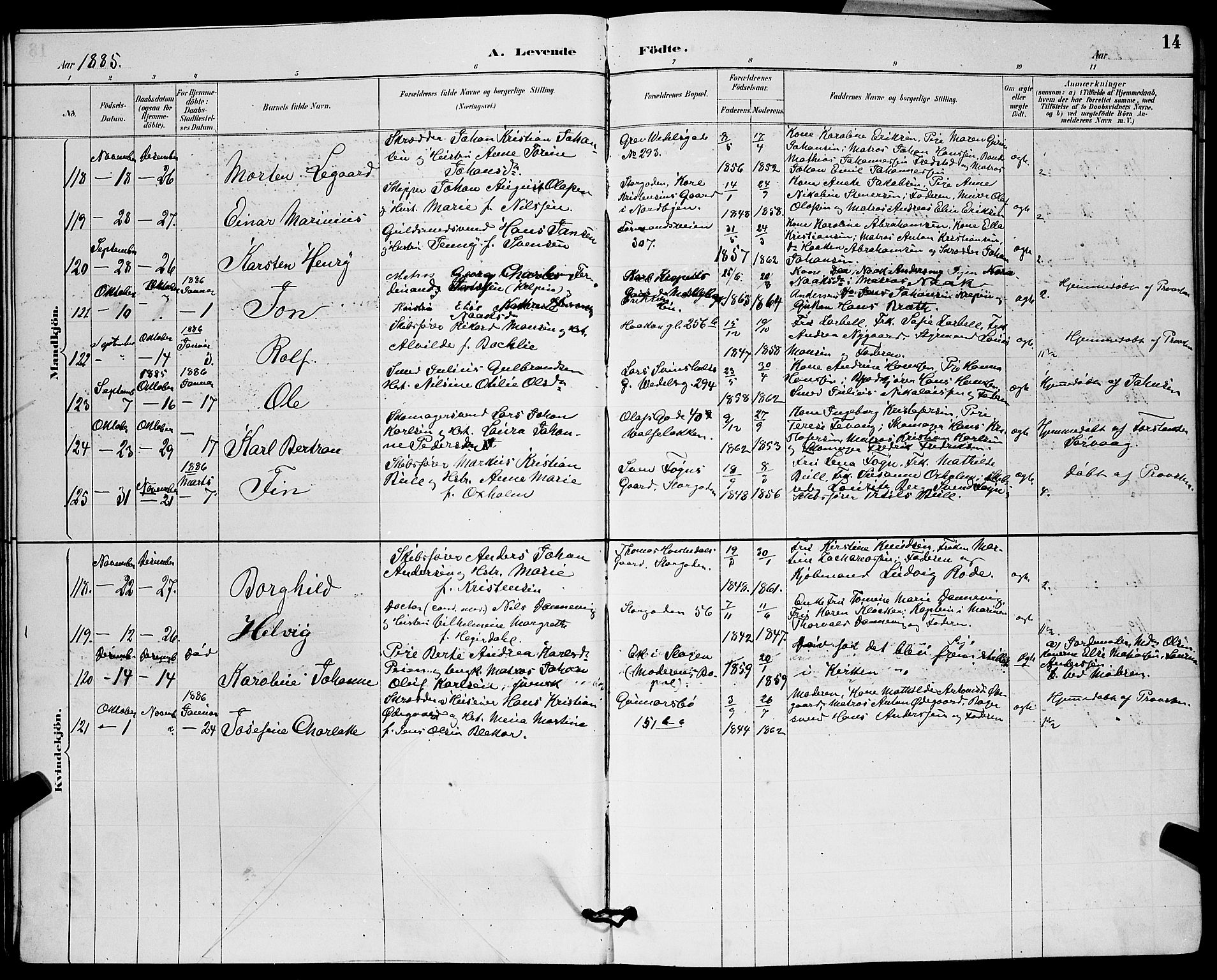 Tønsberg kirkebøker, AV/SAKO-A-330/G/Ga/L0006: Klokkerbok nr. 6, 1885-1895, s. 14