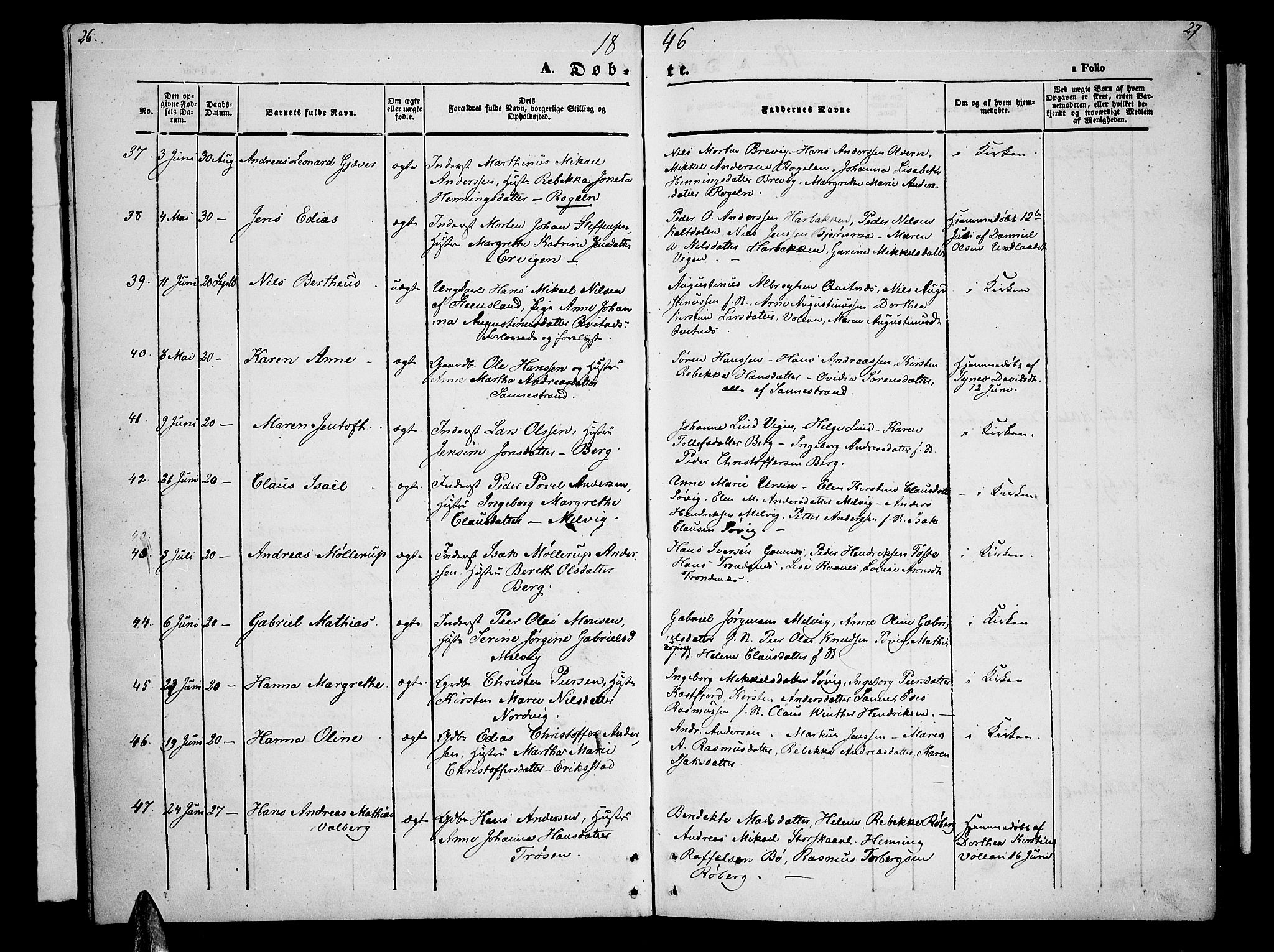 Trondenes sokneprestkontor, AV/SATØ-S-1319/H/Hb/L0006klokker: Klokkerbok nr. 6, 1845-1855, s. 26-27