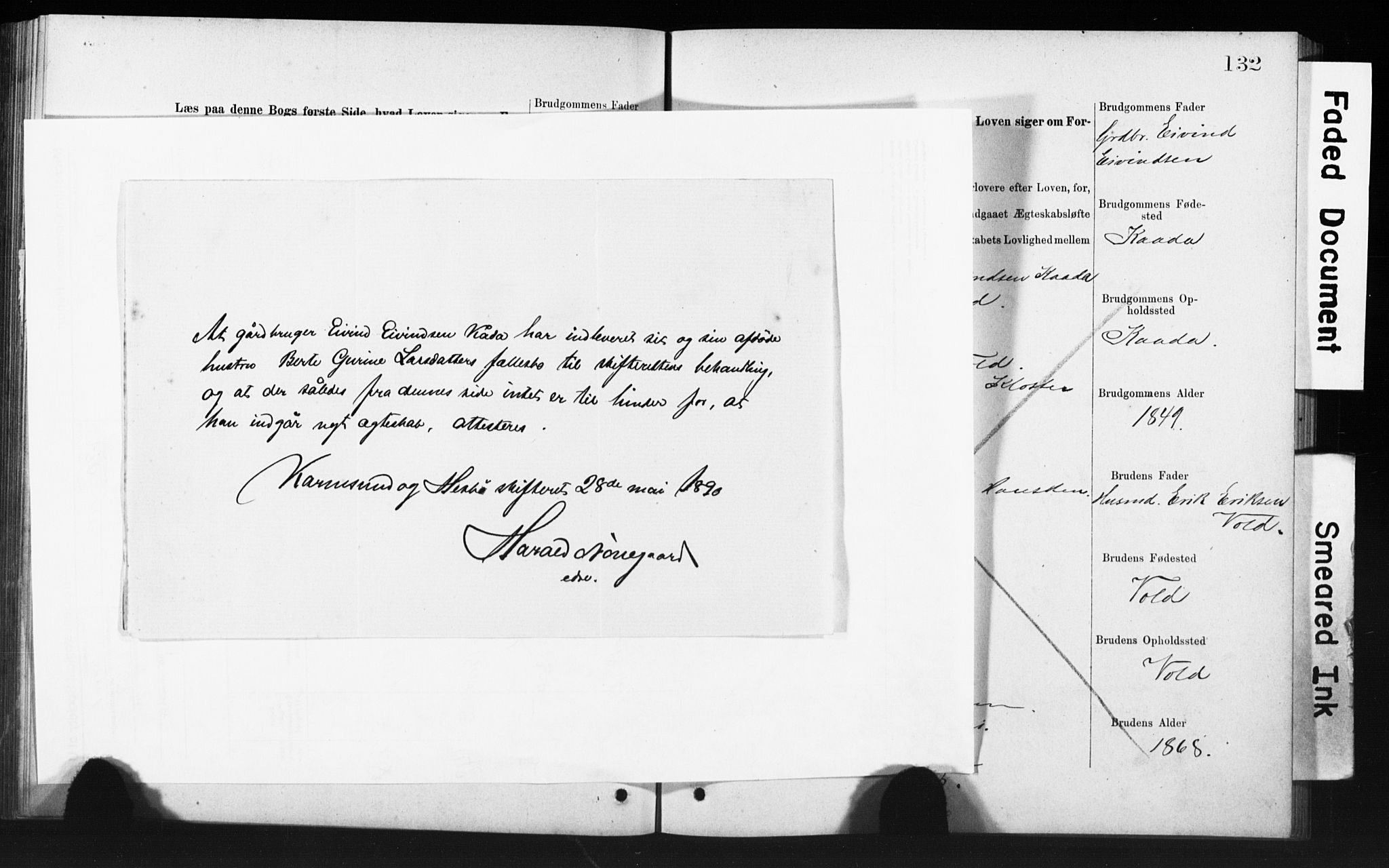 Rennesøy sokneprestkontor, SAST/A -101827/I/Ie/L0001: Lysningsprotokoll nr. 1, 1873-1898, s. 132