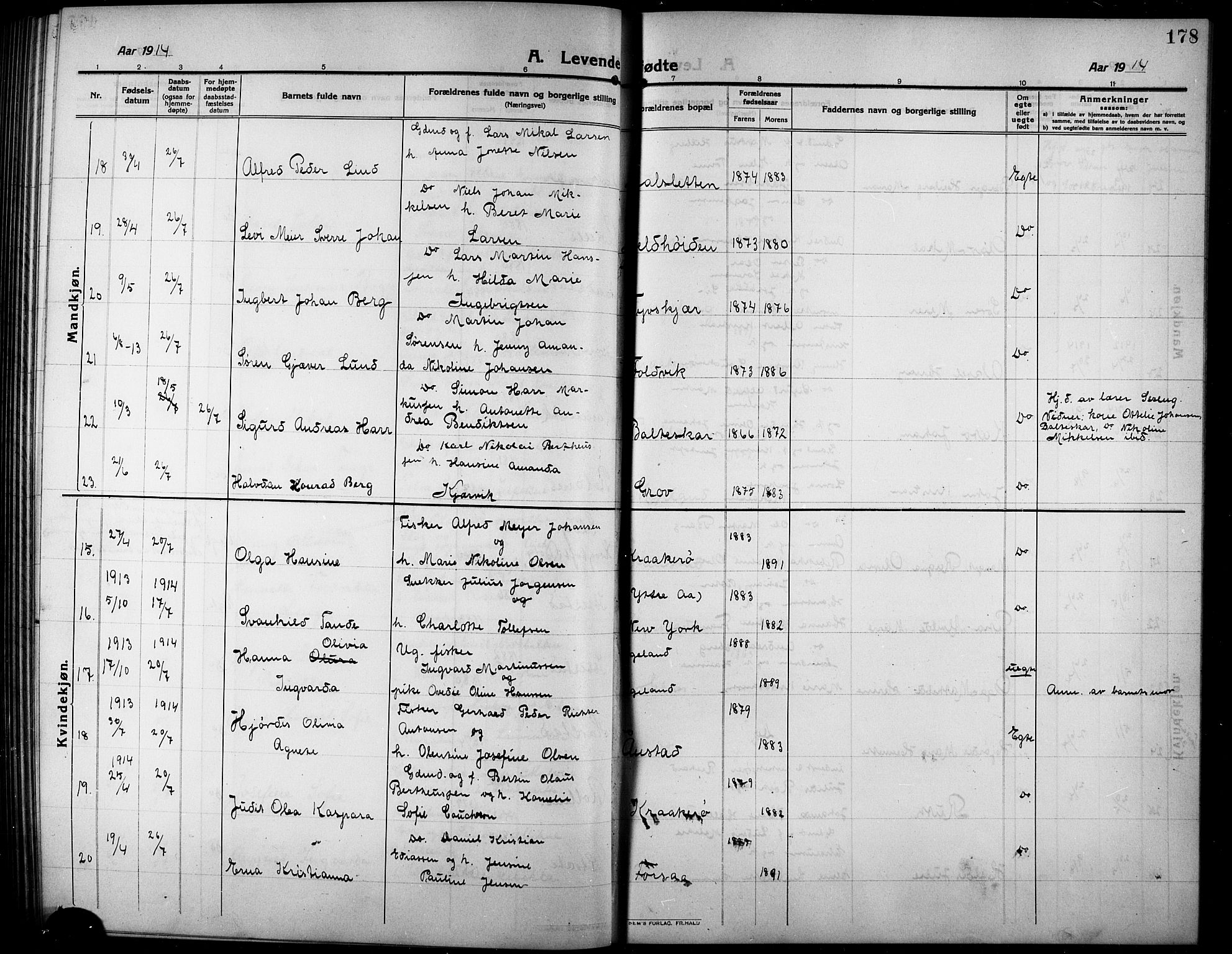 Ibestad sokneprestembete, AV/SATØ-S-0077/H/Ha/Hab/L0009klokker: Klokkerbok nr. 9, 1902-1914, s. 178