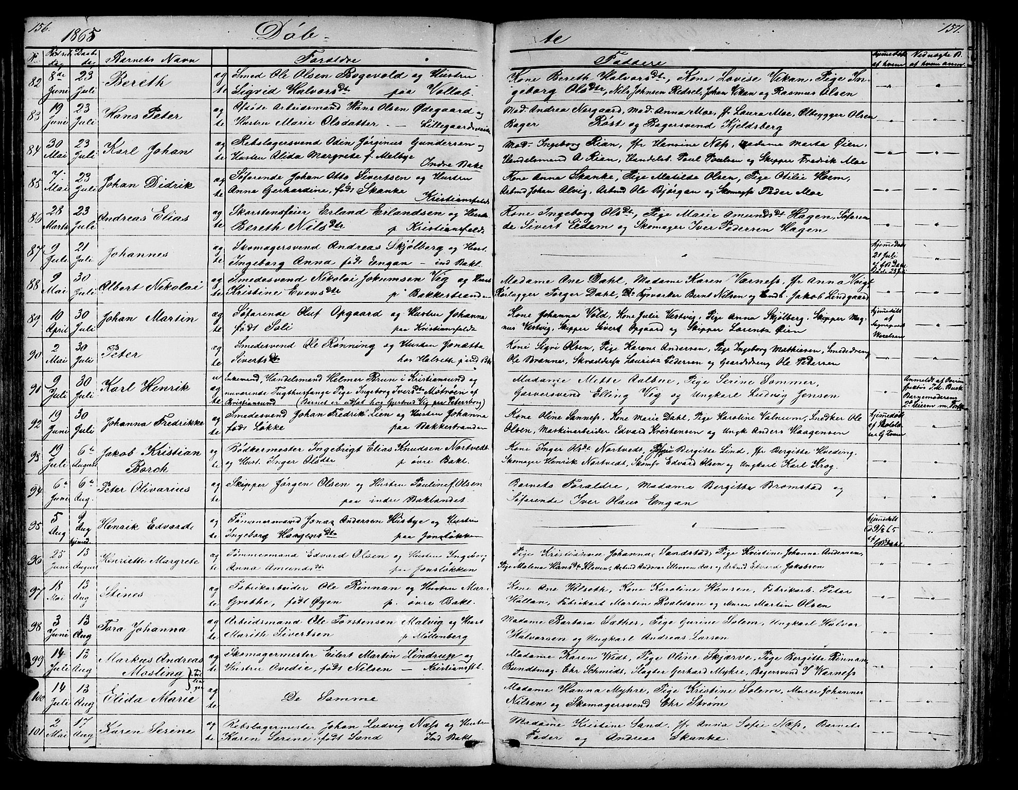 Ministerialprotokoller, klokkerbøker og fødselsregistre - Sør-Trøndelag, SAT/A-1456/604/L0219: Klokkerbok nr. 604C02, 1851-1869, s. 156-157