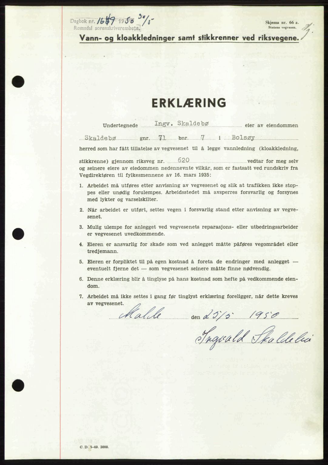 Romsdal sorenskriveri, SAT/A-4149/1/2/2C: Pantebok nr. A33, 1950-1950, Dagboknr: 1649/1950