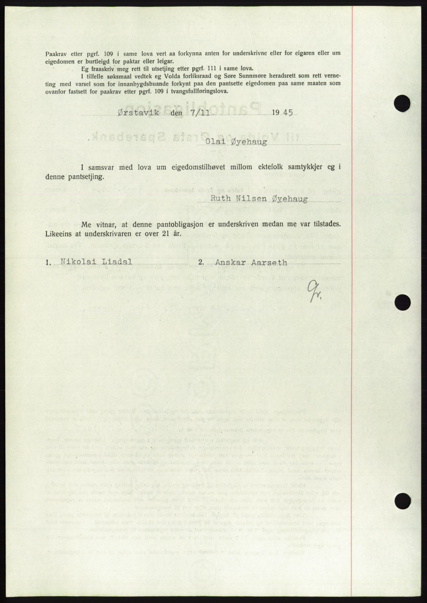 Søre Sunnmøre sorenskriveri, AV/SAT-A-4122/1/2/2C/L0114: Pantebok nr. 1-2B, 1943-1947, Dagboknr: 719/1945