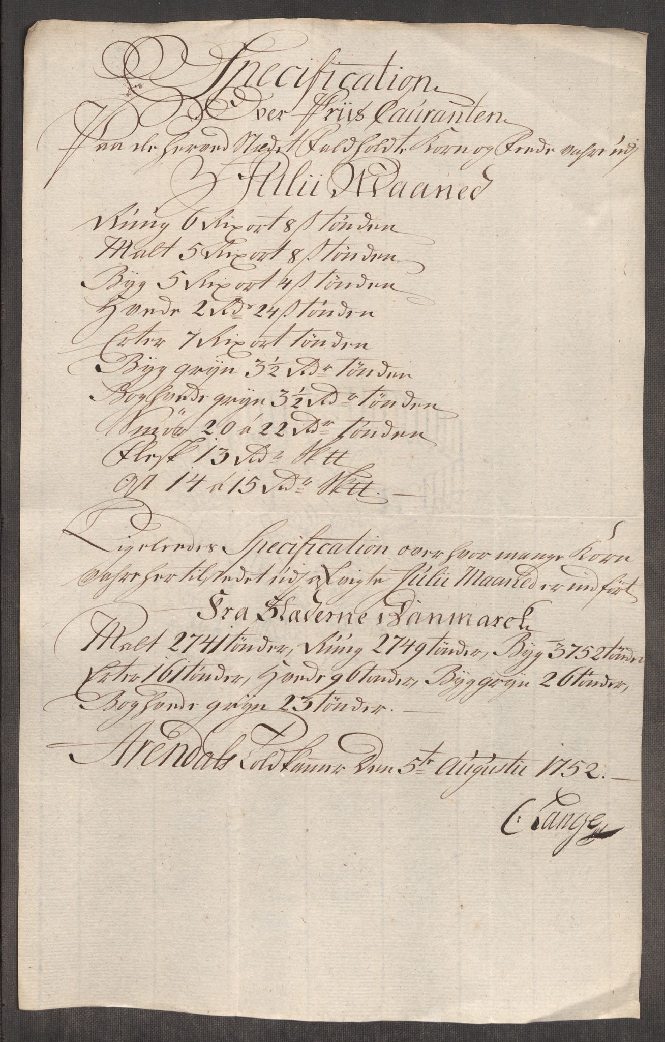 Rentekammeret inntil 1814, Realistisk ordnet avdeling, AV/RA-EA-4070/Oe/L0004: [Ø1]: Priskuranter, 1749-1752, s. 969