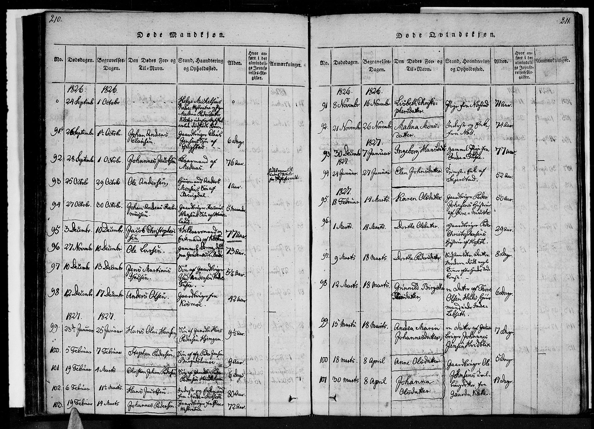 Ministerialprotokoller, klokkerbøker og fødselsregistre - Nordland, AV/SAT-A-1459/852/L0736: Ministerialbok nr. 852A06, 1820-1833, s. 210-211