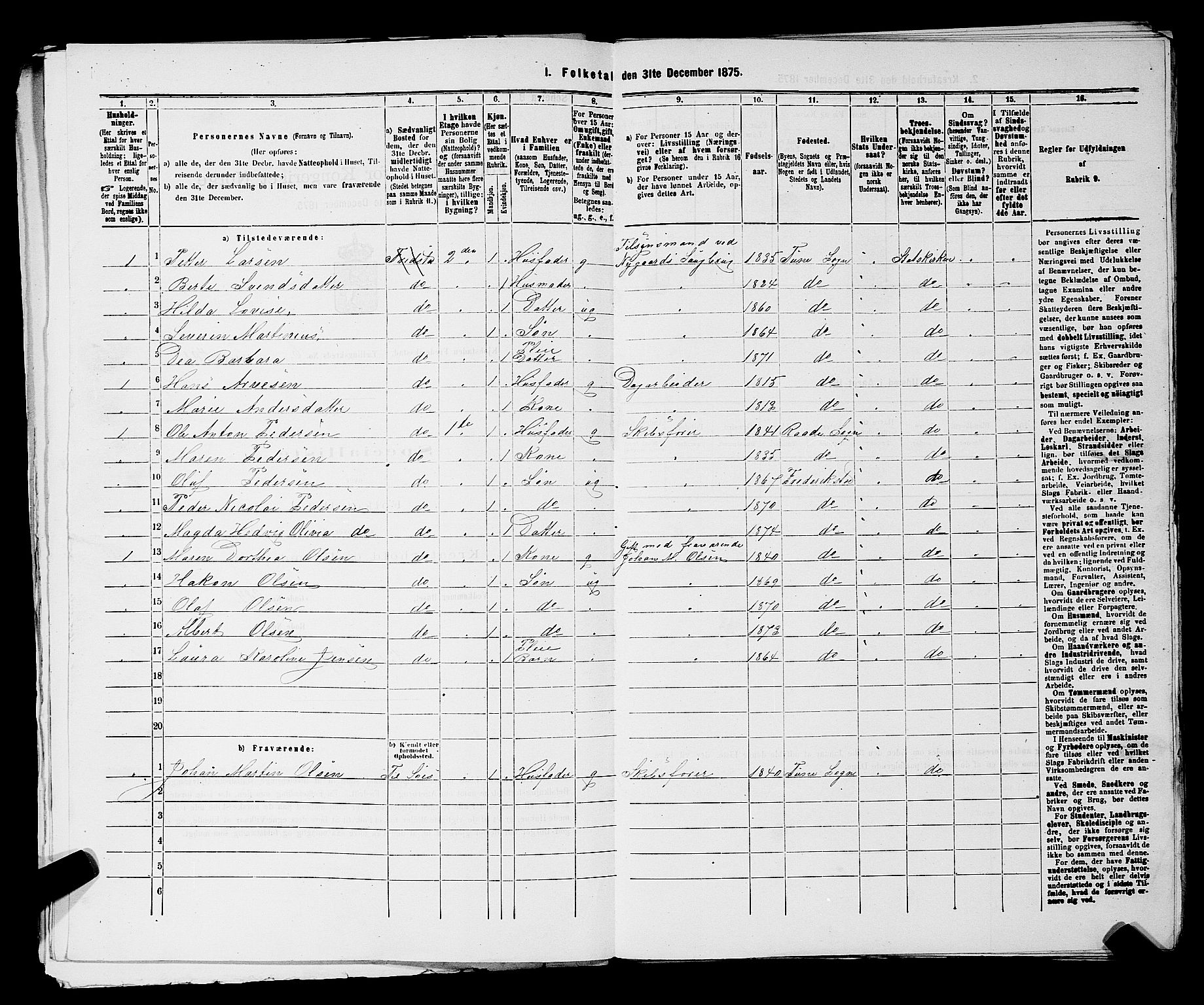 RA, Folketelling 1875 for 0103B Fredrikstad prestegjeld, Fredrikstad kjøpstad, 1875, s. 945