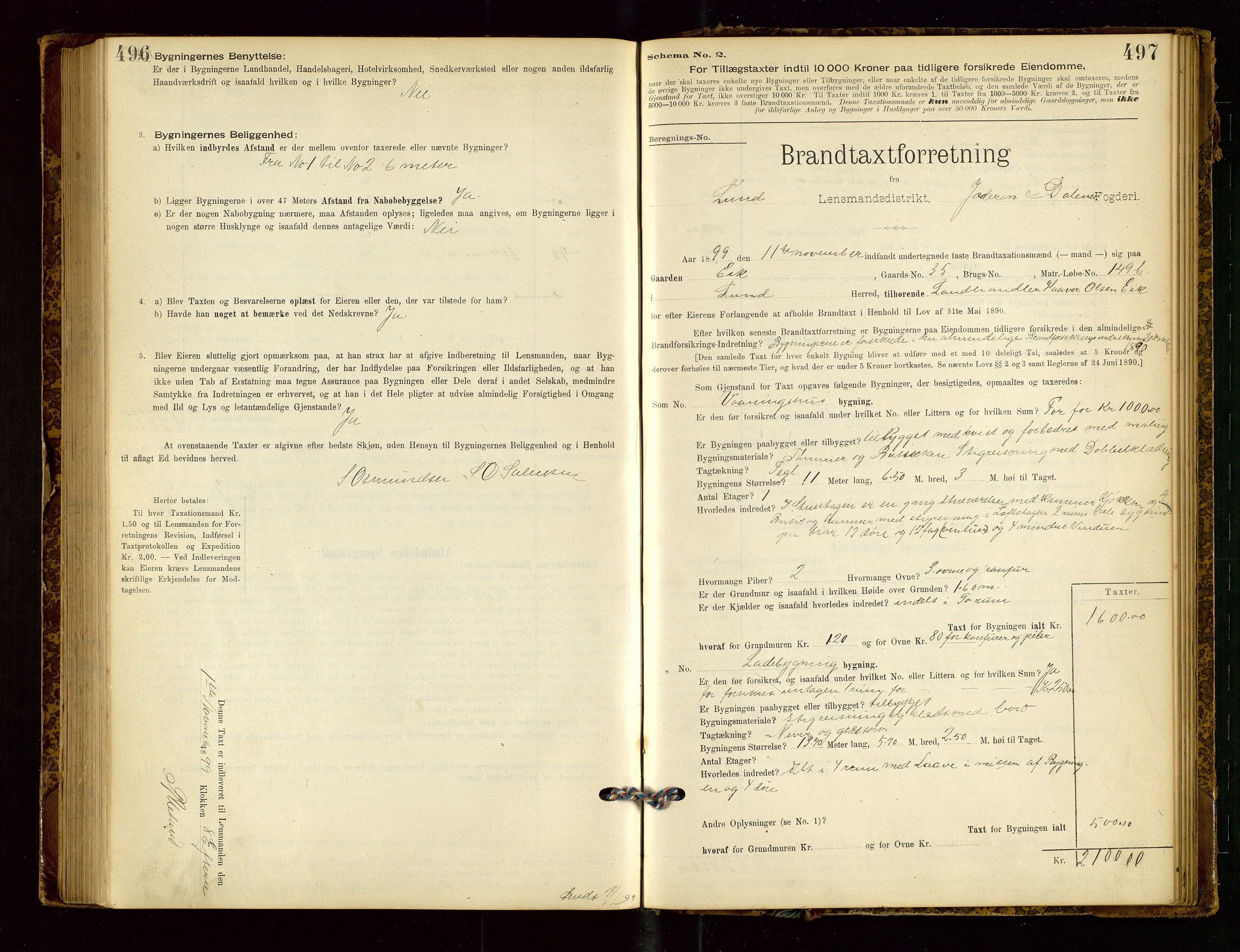 Lund lensmannskontor, AV/SAST-A-100303/Gob/L0001: "Brandtakstprotokol", 1894-1907, s. 496-497