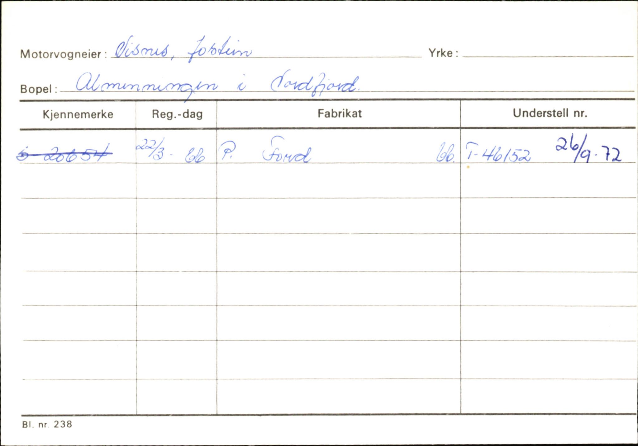 Statens vegvesen, Sogn og Fjordane vegkontor, AV/SAB-A-5301/4/F/L0145: Registerkort Vågsøy S-Å. Årdal I-P, 1945-1975, s. 700